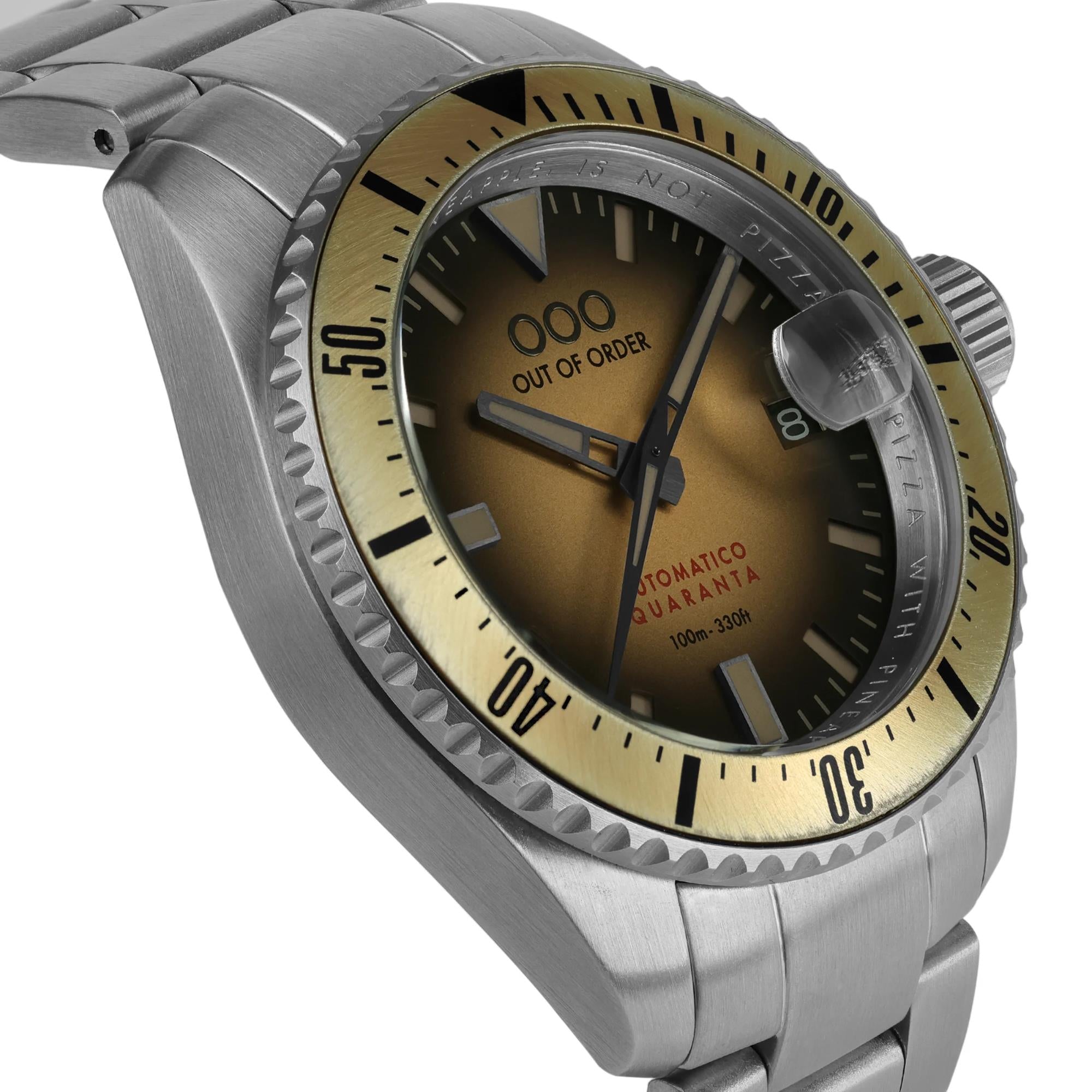 Out Of Order Automatrico Quaranta Ultra Brushed Sunburst Sand Dial Steel Strap Men's Watch OOO.001-21.SA.SS