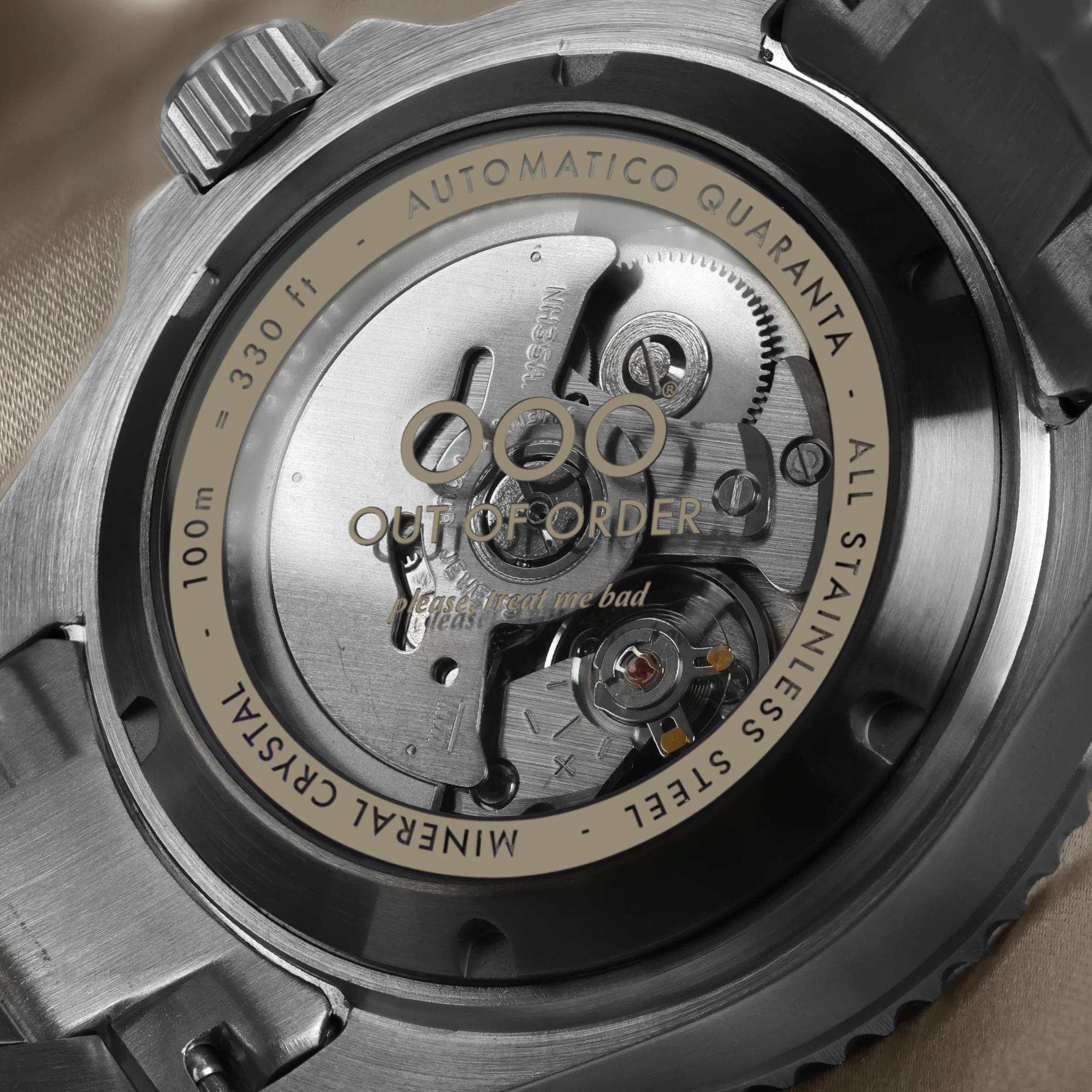 Out Of Order Automatrico Quaranta Ultra Brushed Sunburst Sand Dial Steel Strap Men's Watch OOO.001-21.SA.SS