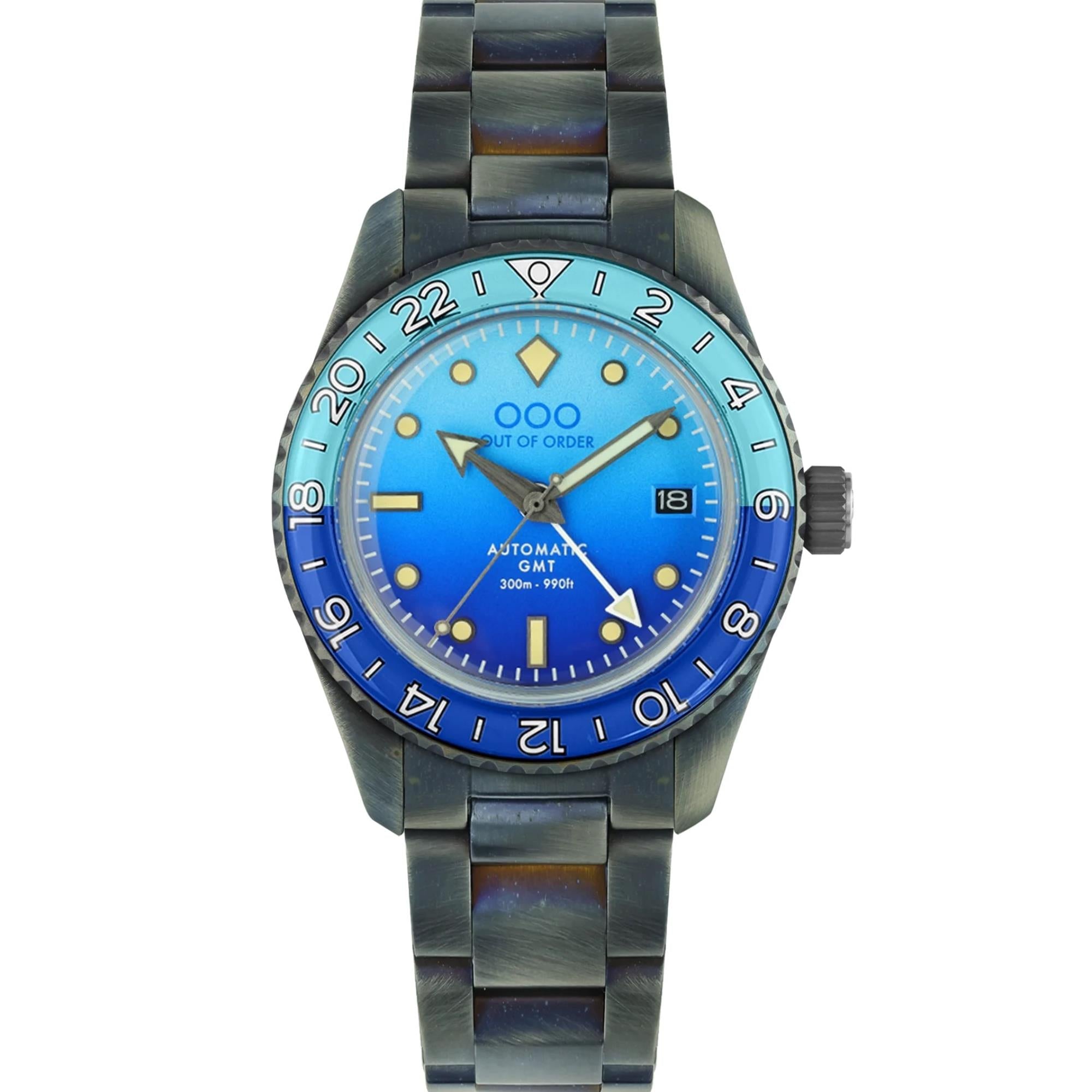 Out Of Order Bomba Blu Shaker Automatic GMT Ultra Brushed Blue Dial Steel Strap Men's Watch OOO.001-25.BB.BAND