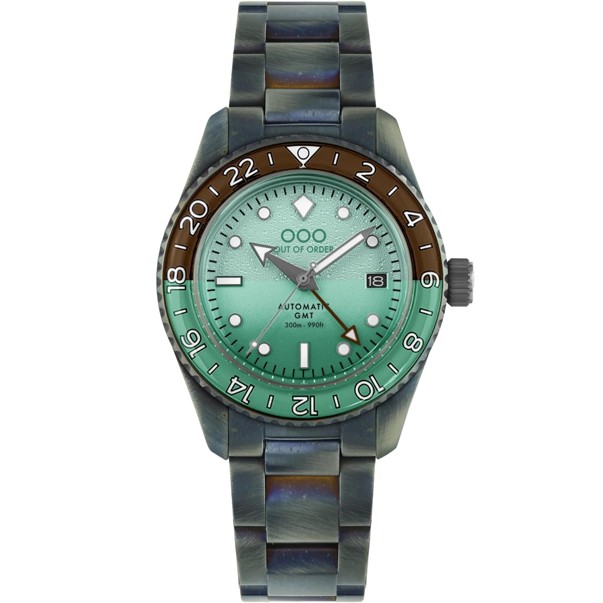 Out Of Order After 8 Shaker Automatic GMT Mint Green Dial Steel Strap Men's Watch OOO.001-25.AE.BAND