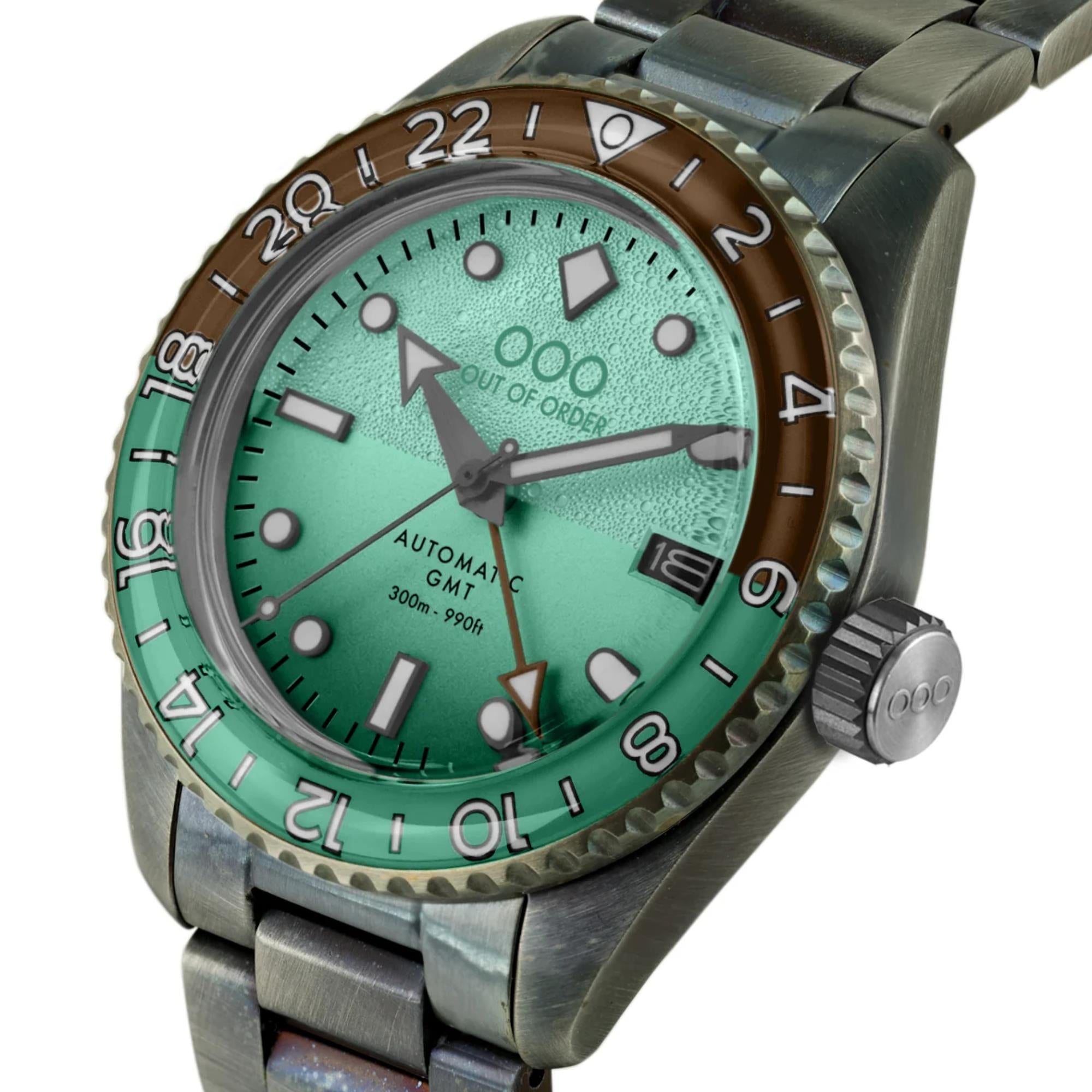 Out Of Order After 8 Shaker Automatic GMT Mint Green Dial Steel Strap Men's Watch OOO.001-25.AE.BAND