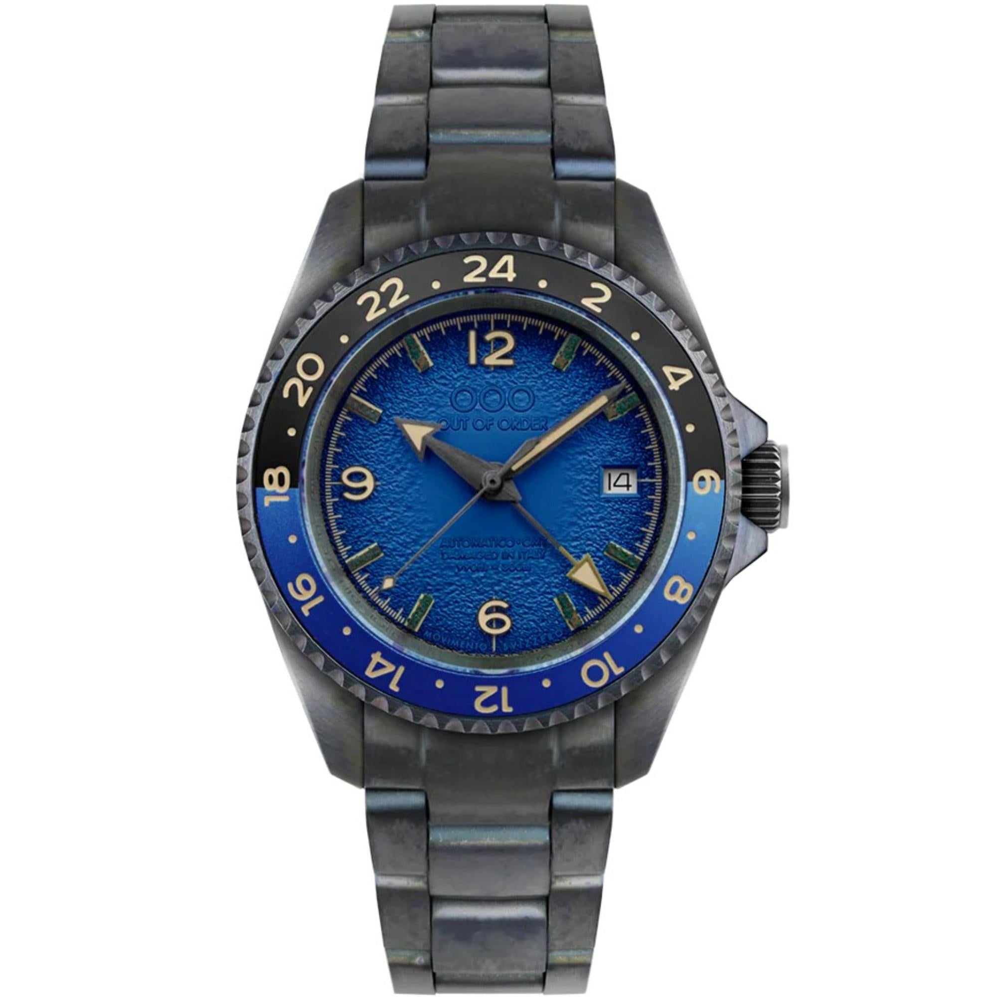 Out Of Order Blue Trecento GMT Automatic Blue Dial Steel Stap Men's Watch OOO.001-24.BL