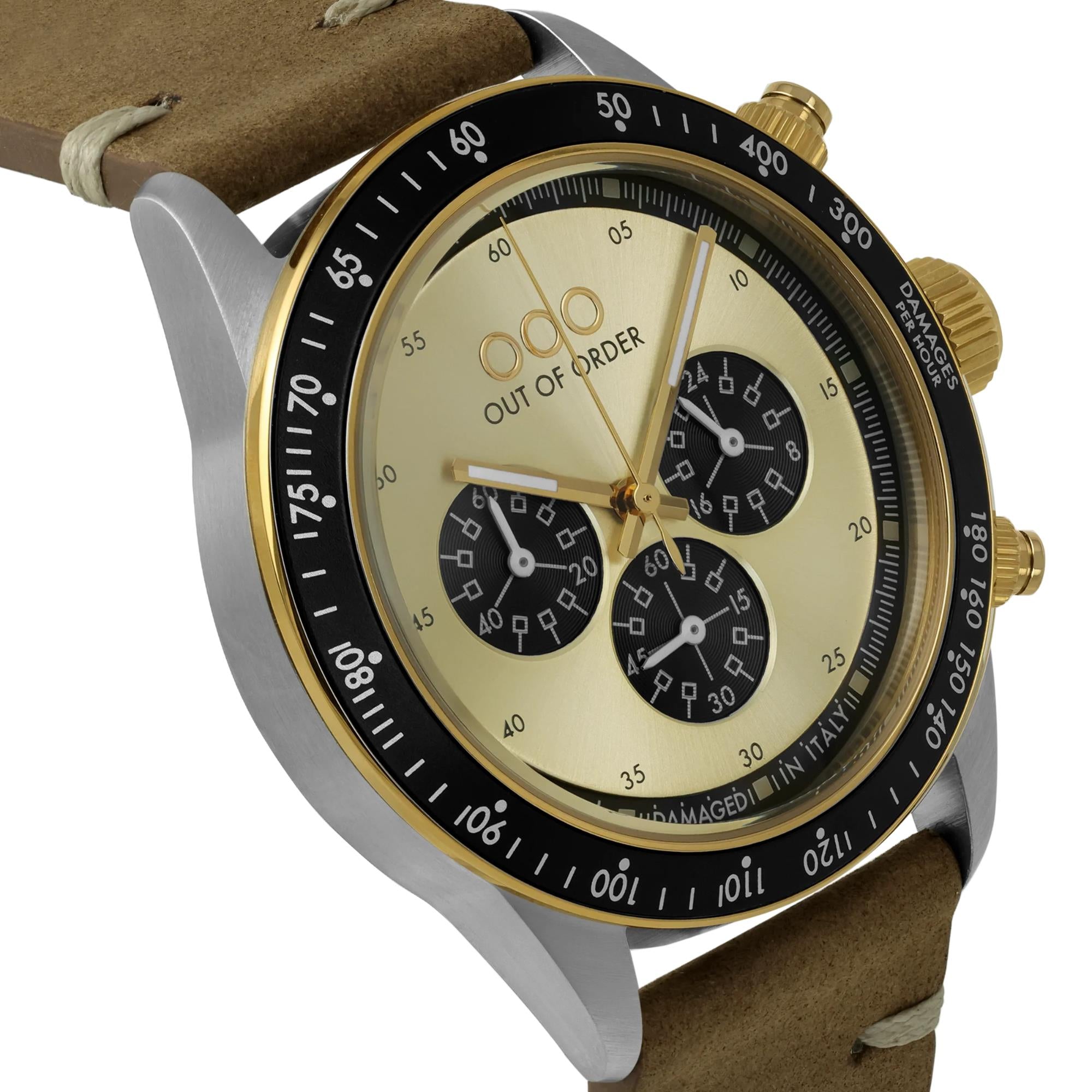 Out Of Order Supervintage Chrono Quartz Gold Dial Leather Strap Men's Watch OOO.001-30.GL.AC