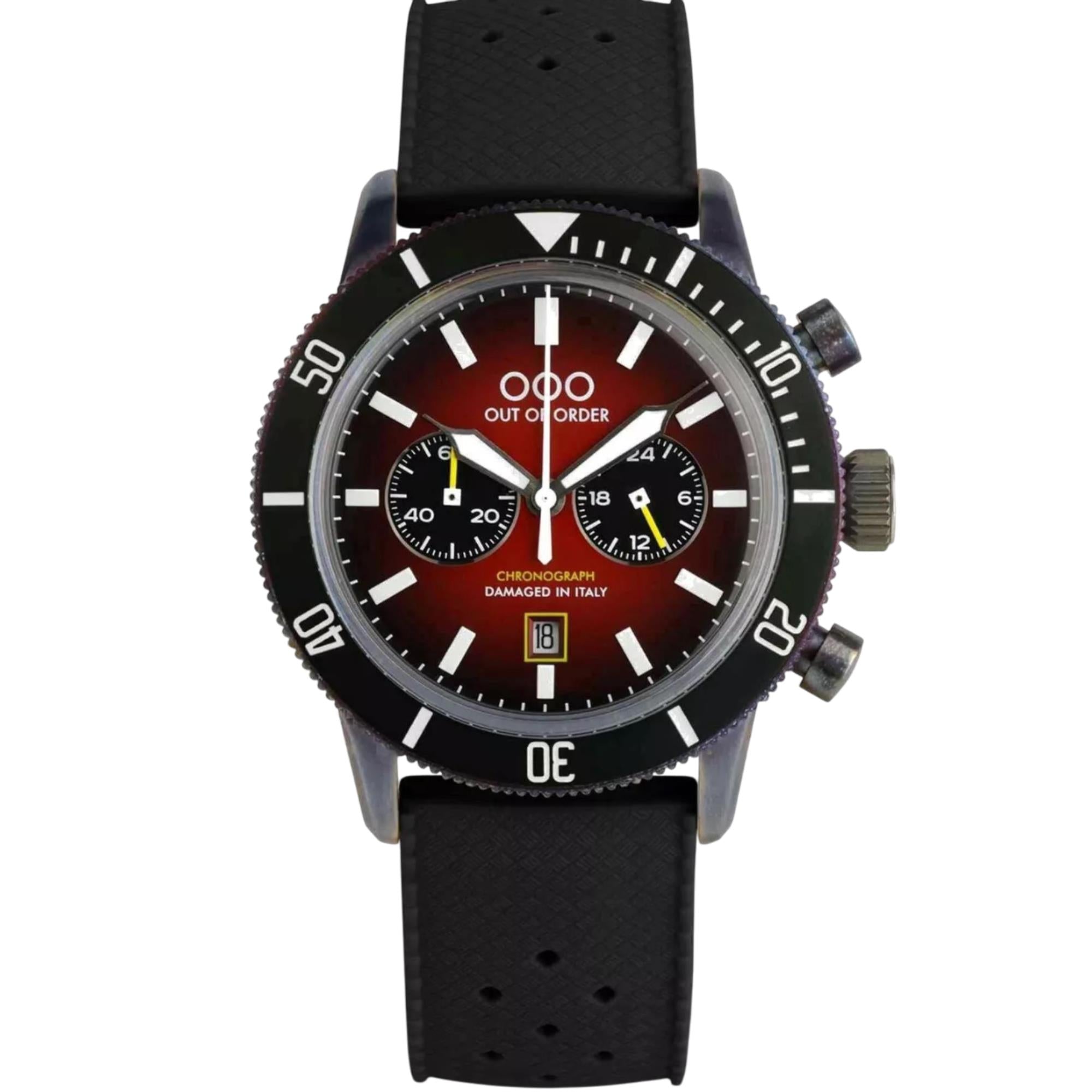 Out of Order Pilot Cronografo Quartz Red Dial Leather Strap Men's Watch OOO.001-28.RO
