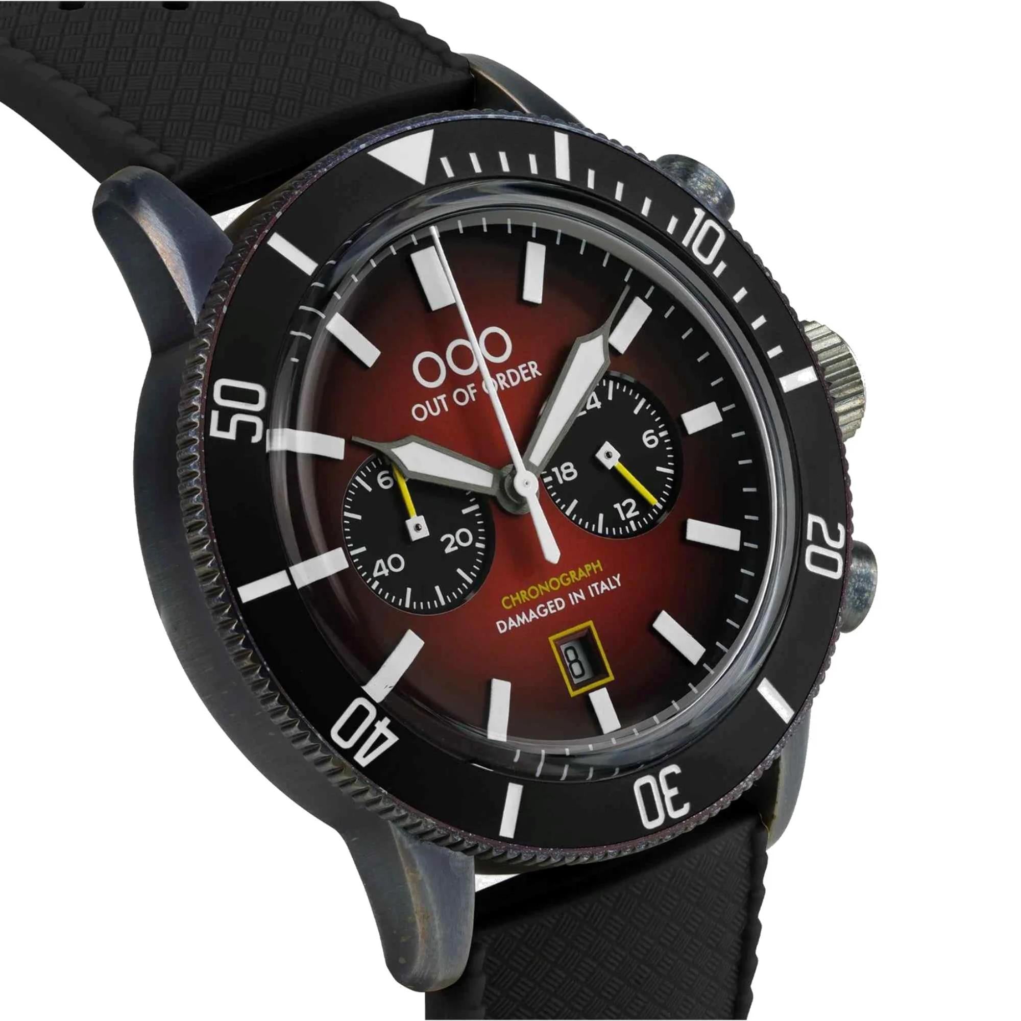 Out of Order Pilot Cronografo Quartz Red Dial Leather Strap Men's Watch OOO.001-28.RO