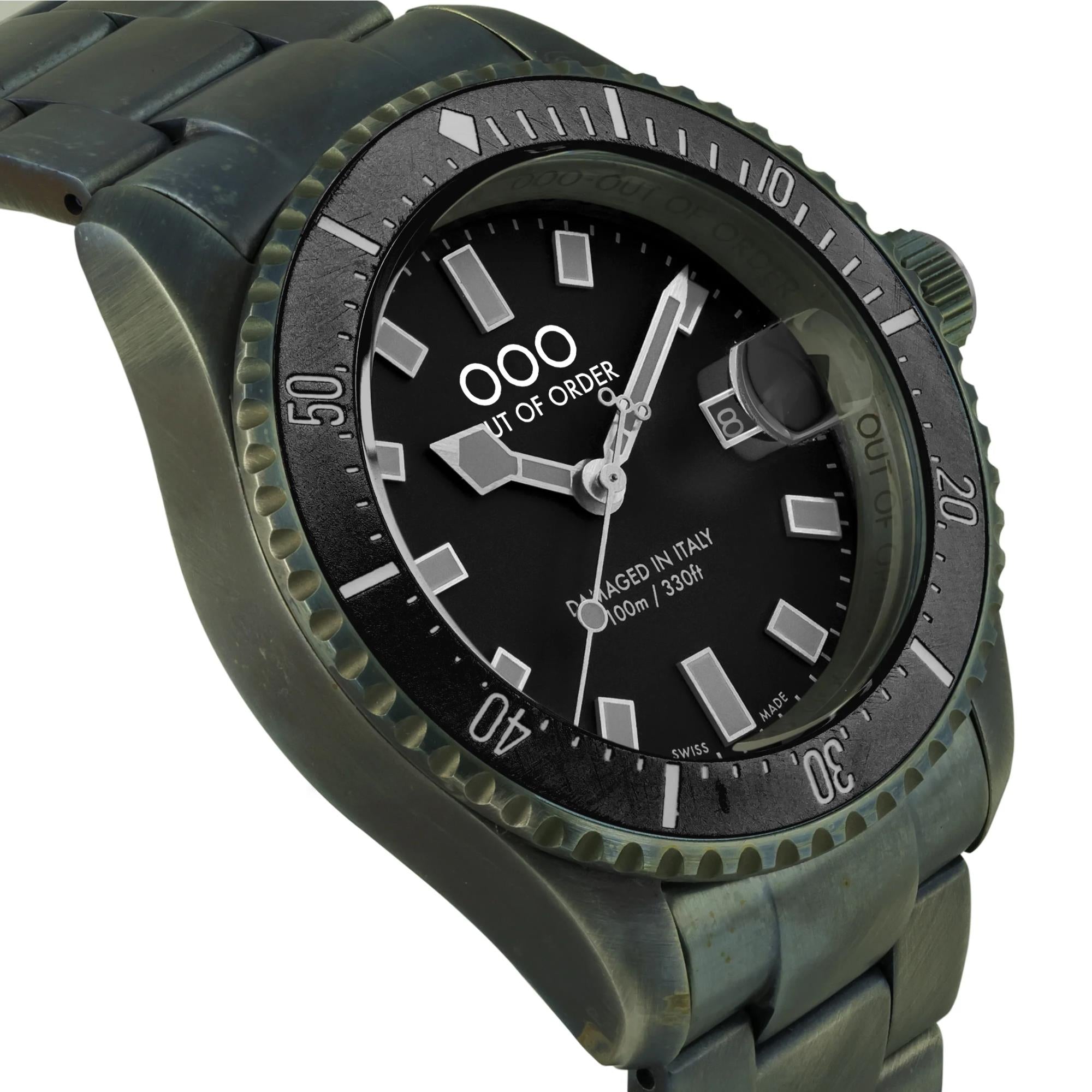 Out of Order Casanova Ultra Distressed Quartz Black Dial Steel Strap Men's Watch OOO.001-27.NE.GR