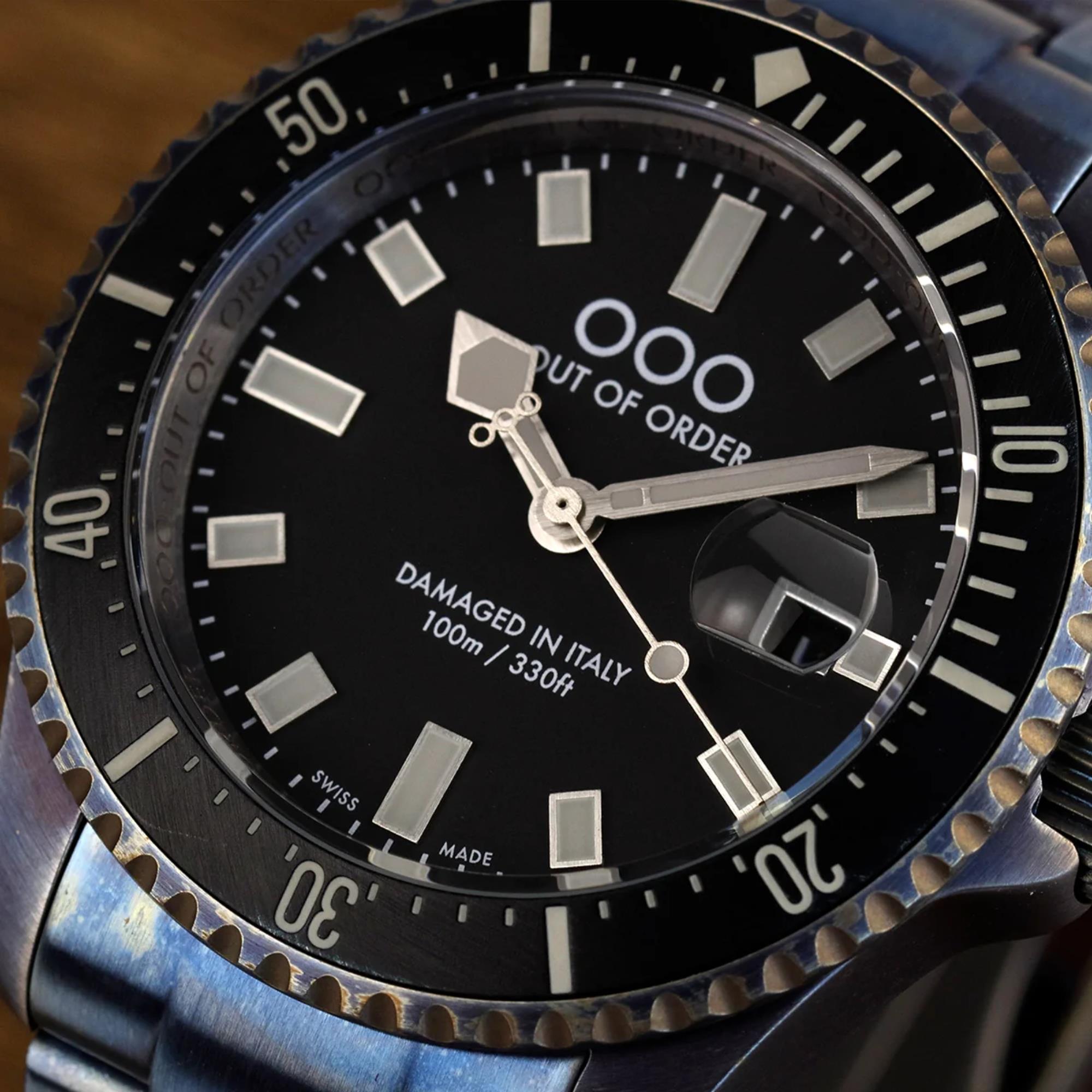 Out of Order Casanova Ultra Distressed Quartz Black Dial Steel Strap Men's Watch OOO.001-27.NE.GR