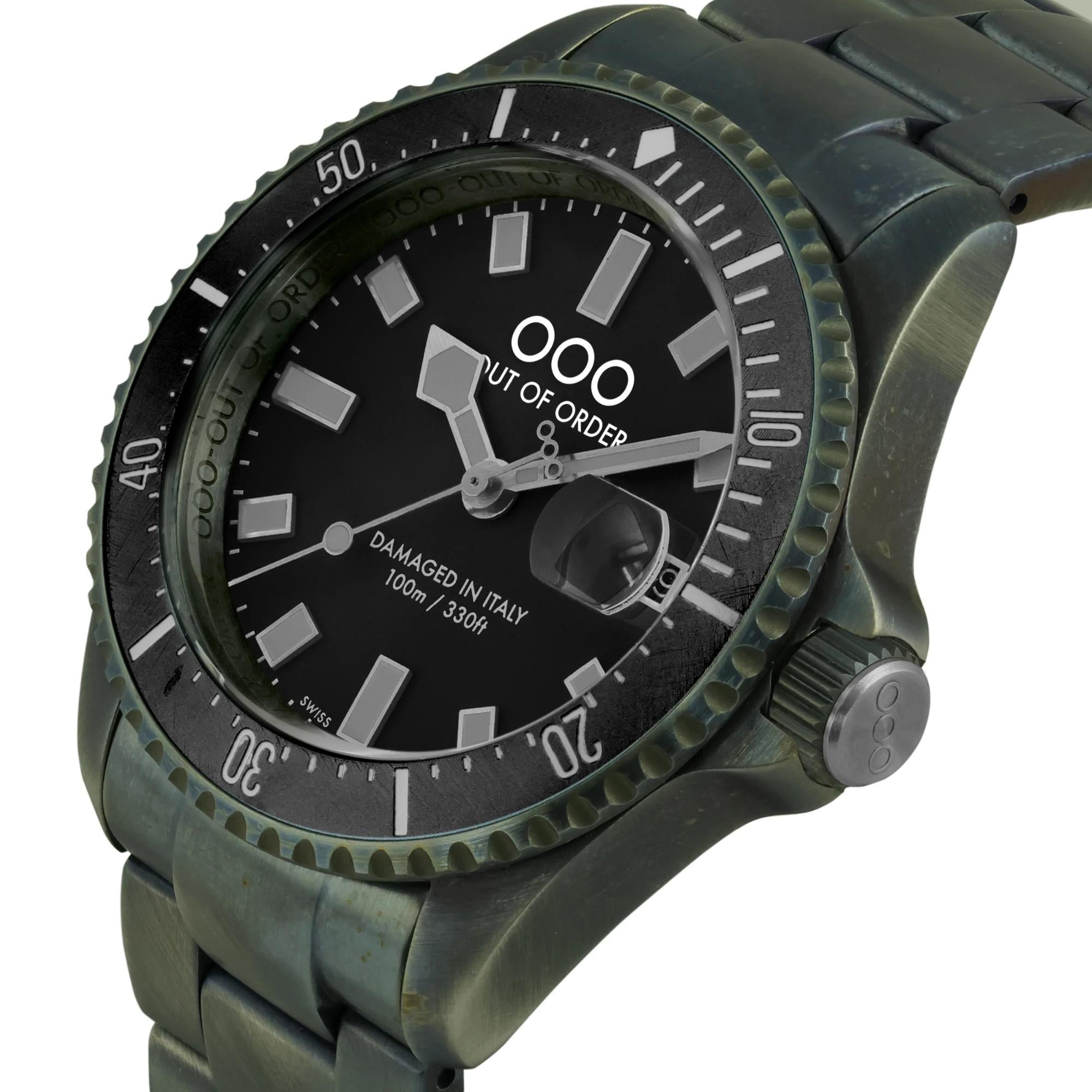 Out of Order Casanova Ultra Distressed Quartz Black Dial Steel Strap Men's Watch OOO.001-27.NE.GR