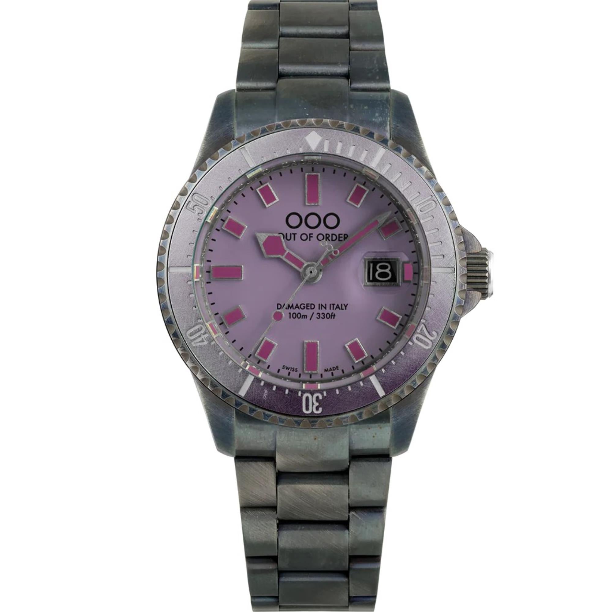 Out of Order Casanova Ultra Distressed Quartz Purple Dial Steel Strap Men's Watch OOO.001-27.MI