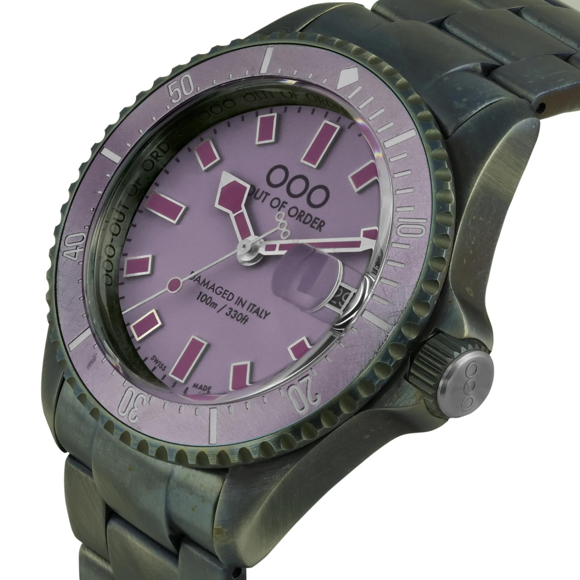 Out of Order Casanova Ultra Distressed Quartz Purple Dial Steel Strap Men's Watch OOO.001-27.MI