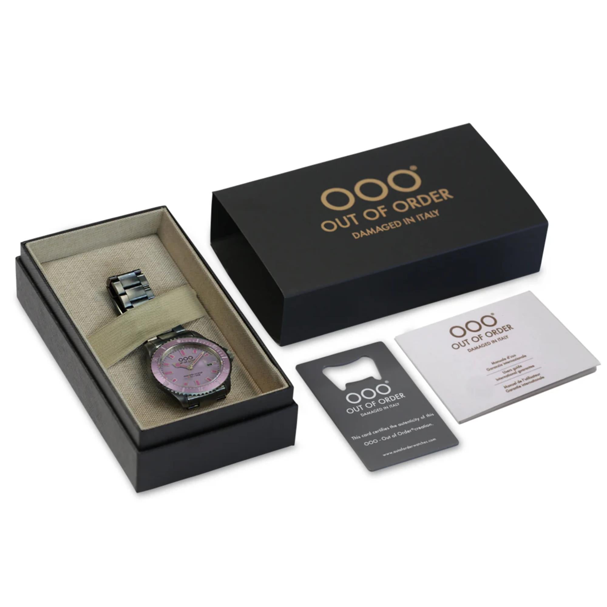 Out of Order Casanova Ultra Distressed Quartz Purple Dial Steel Strap Men's Watch OOO.001-27.MI