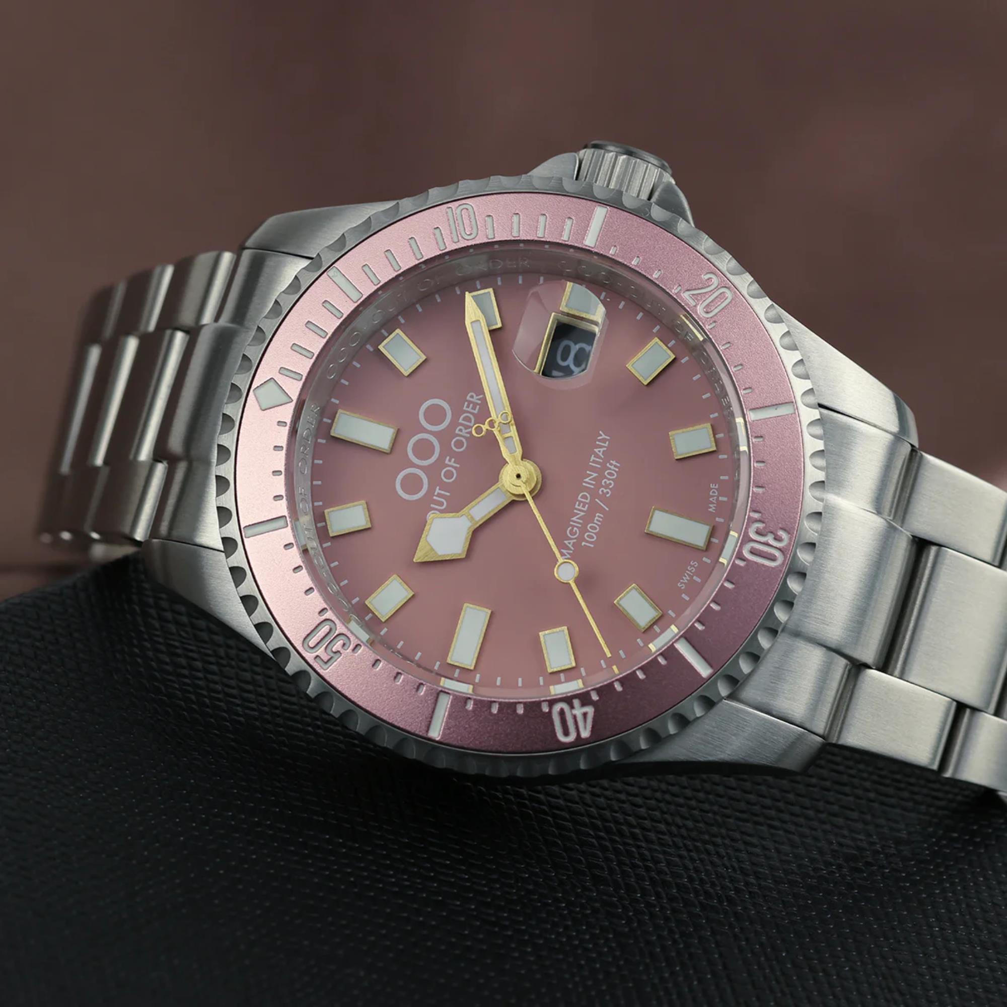 Out of Order Cipria Casanova Ultra Brushed Quartz Pink Dial Steel Strap Men's Watch OOO.001-27.CI.SS