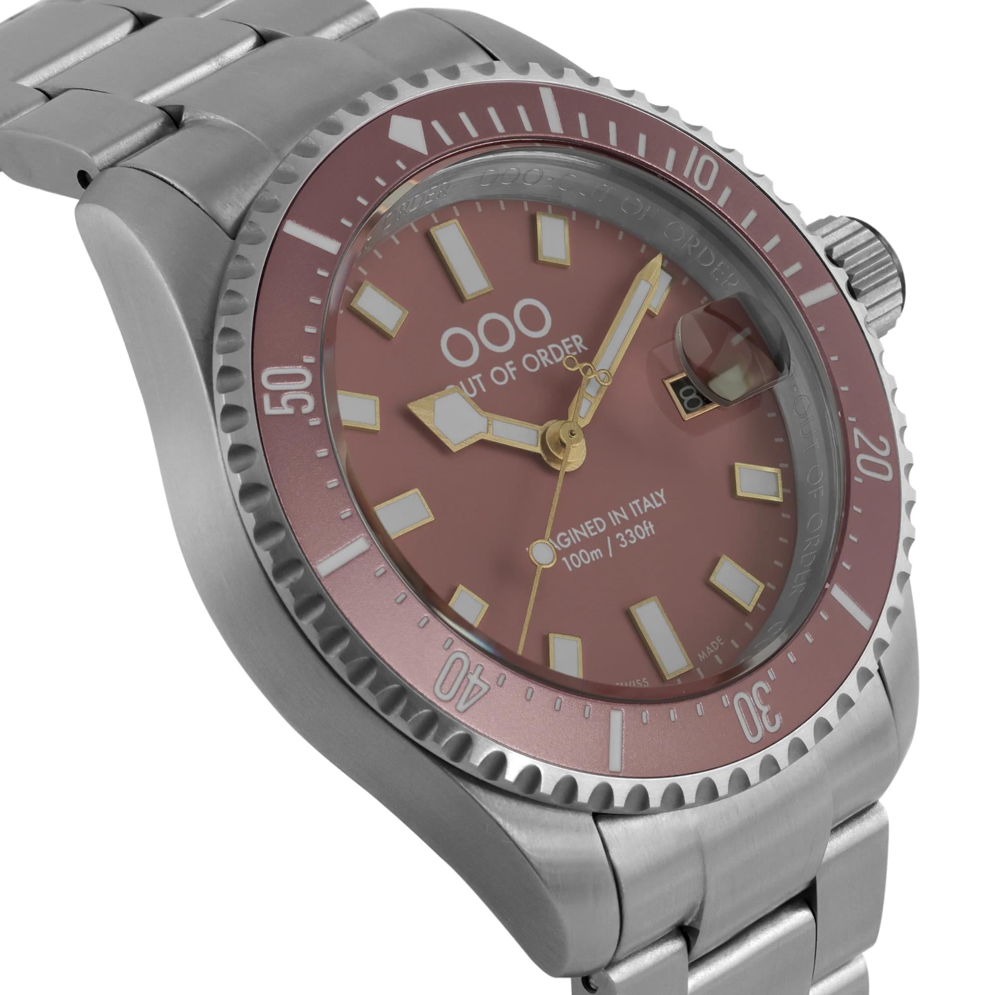 Out of Order Cipria Casanova Ultra Brushed Quartz Pink Dial Steel Strap Men's Watch OOO.001-27.CI.SS