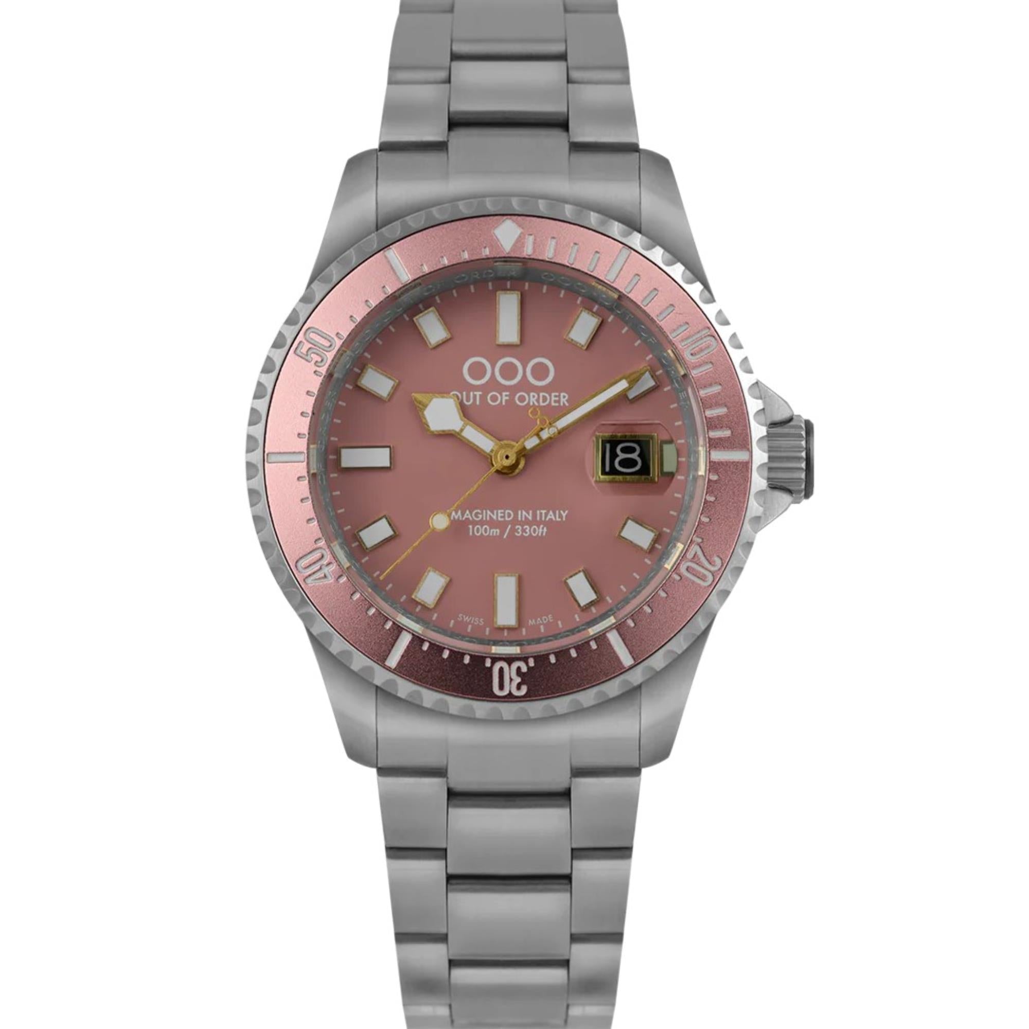 Out of Order Cipria Casanova Ultra Brushed Quartz Pink Dial Steel Strap Men's Watch OOO.001-27.CI.SS