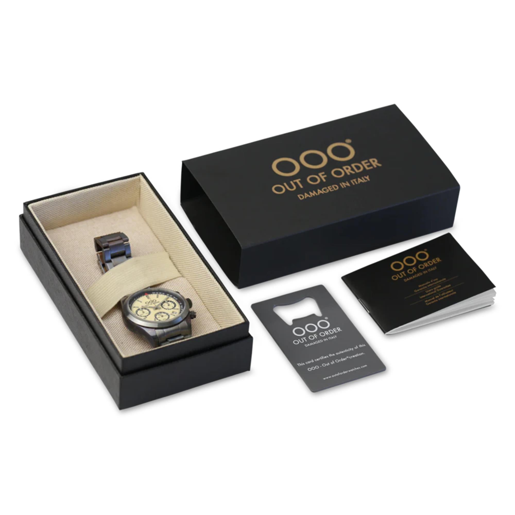Out of Order Sporty Cronografo Quartz Cream Dial Steel Strap Men's Watch OOO.001-23.CR.AC