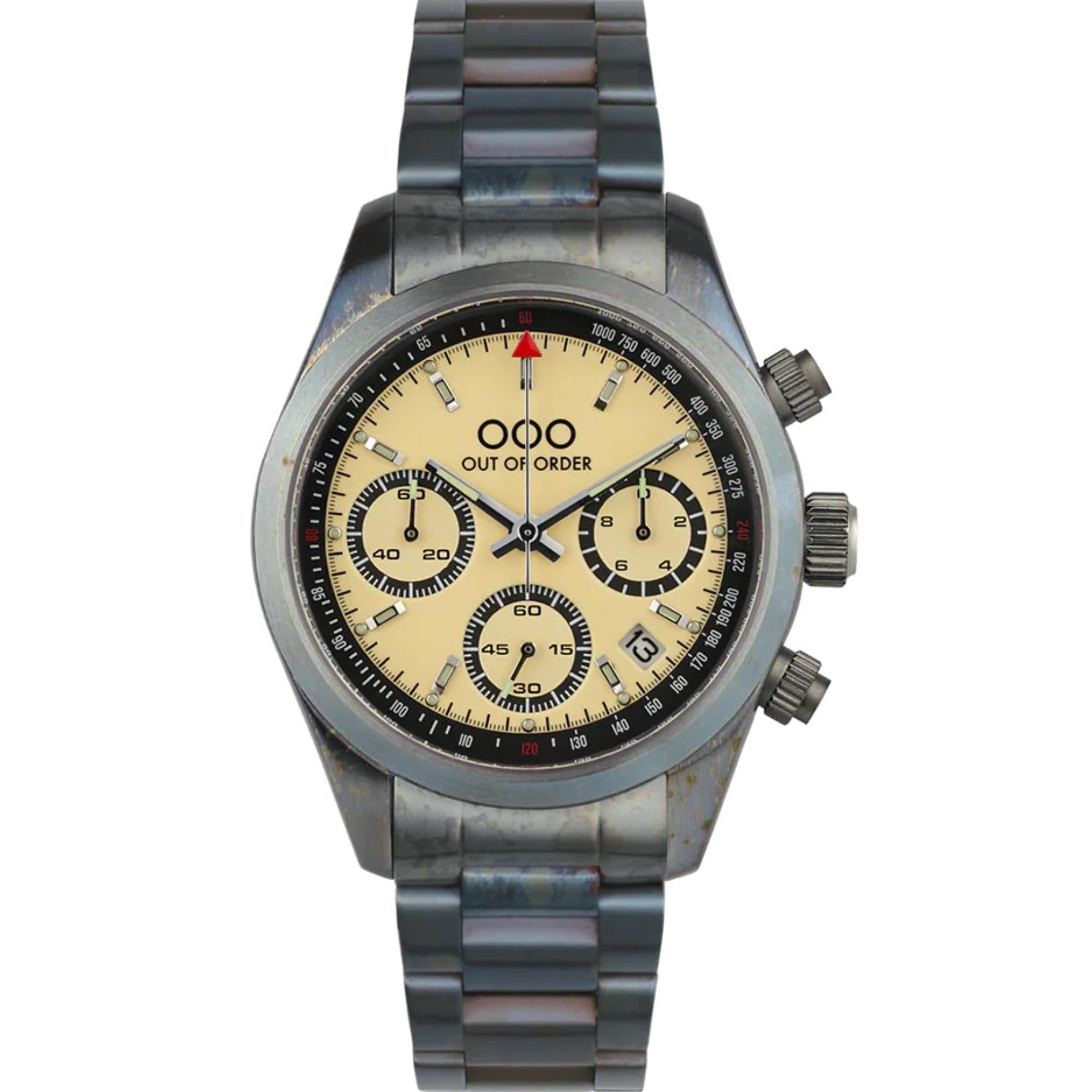 Out of Order Sporty Cronografo Quartz Cream Dial Steel Strap Men's Watch OOO.001-23.CR.AC