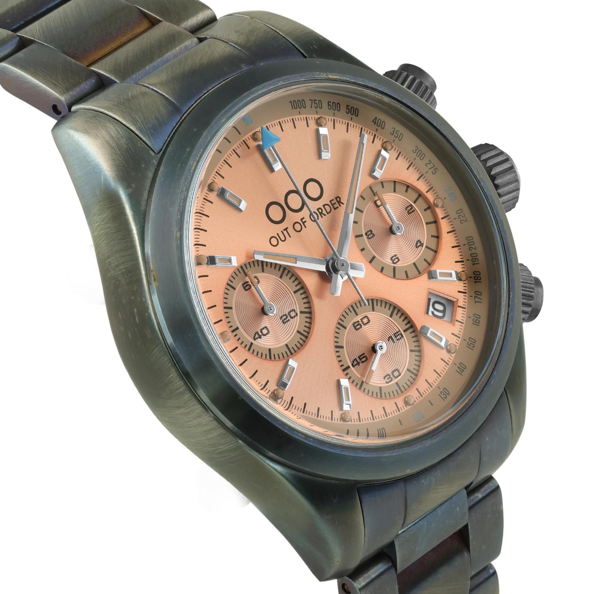 Out of Order Sporty Cronografo Quartz Peach Dial Steel Strap Unisex Watch OOO.001-23.PE.AC
