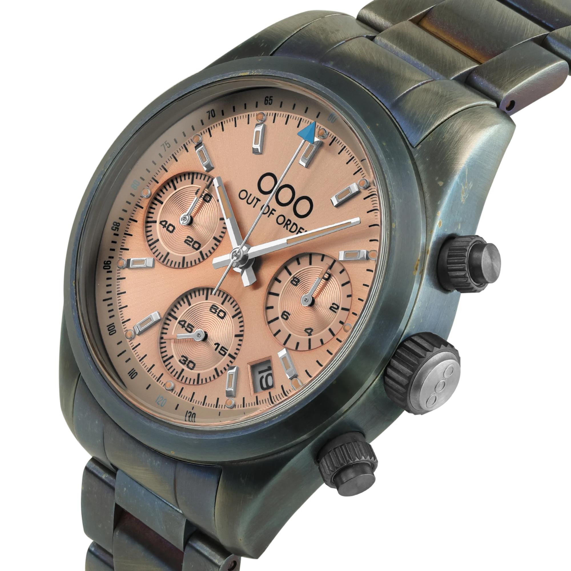 Out of Order Sporty Cronografo Quartz Peach Dial Steel Strap Unisex Watch OOO.001-23.PE.AC