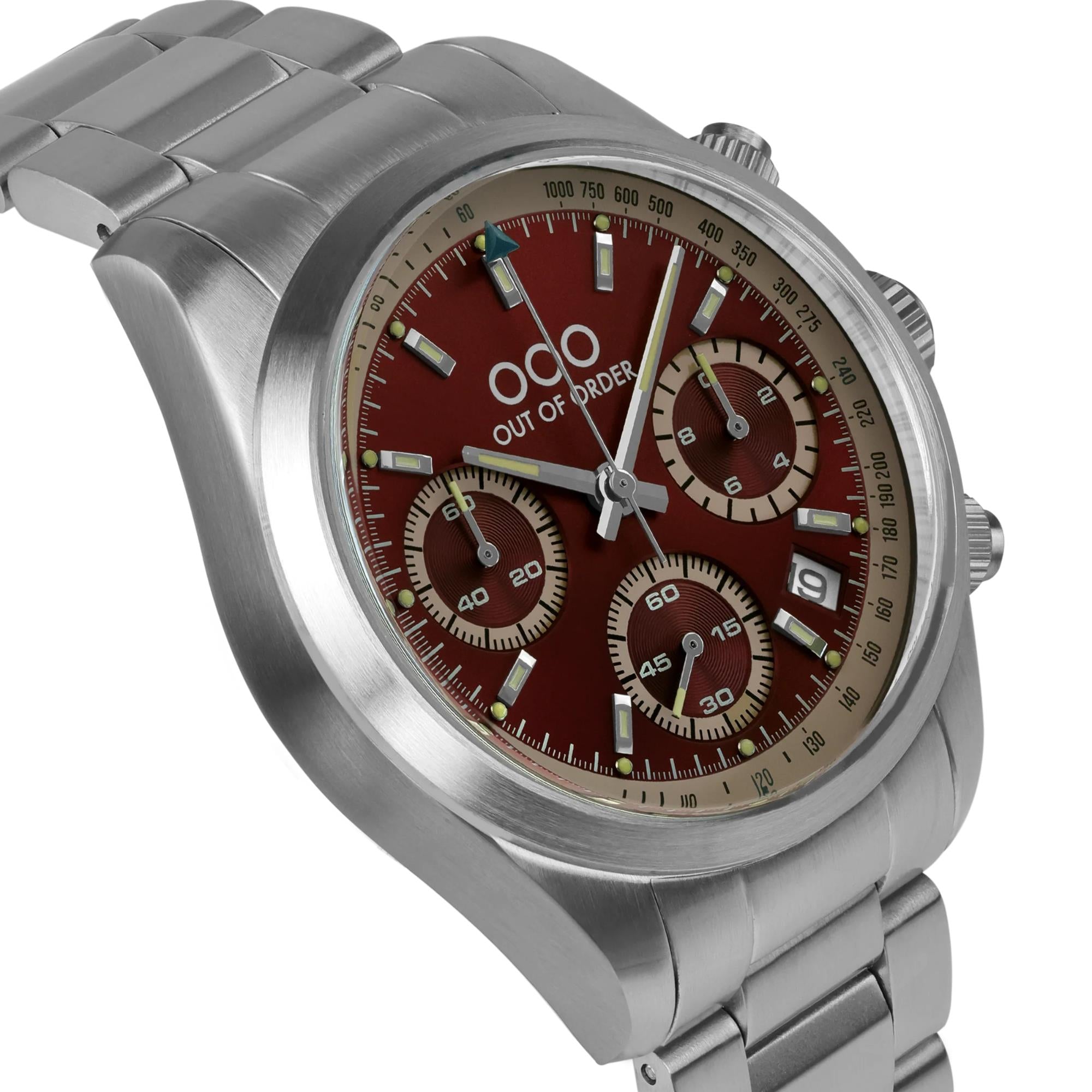 Out of Order Sporty Cronografo Ultra Brush Quartz Red Dial Steel Strap Unisex Watch OOO.001-23.RO.AC.SS