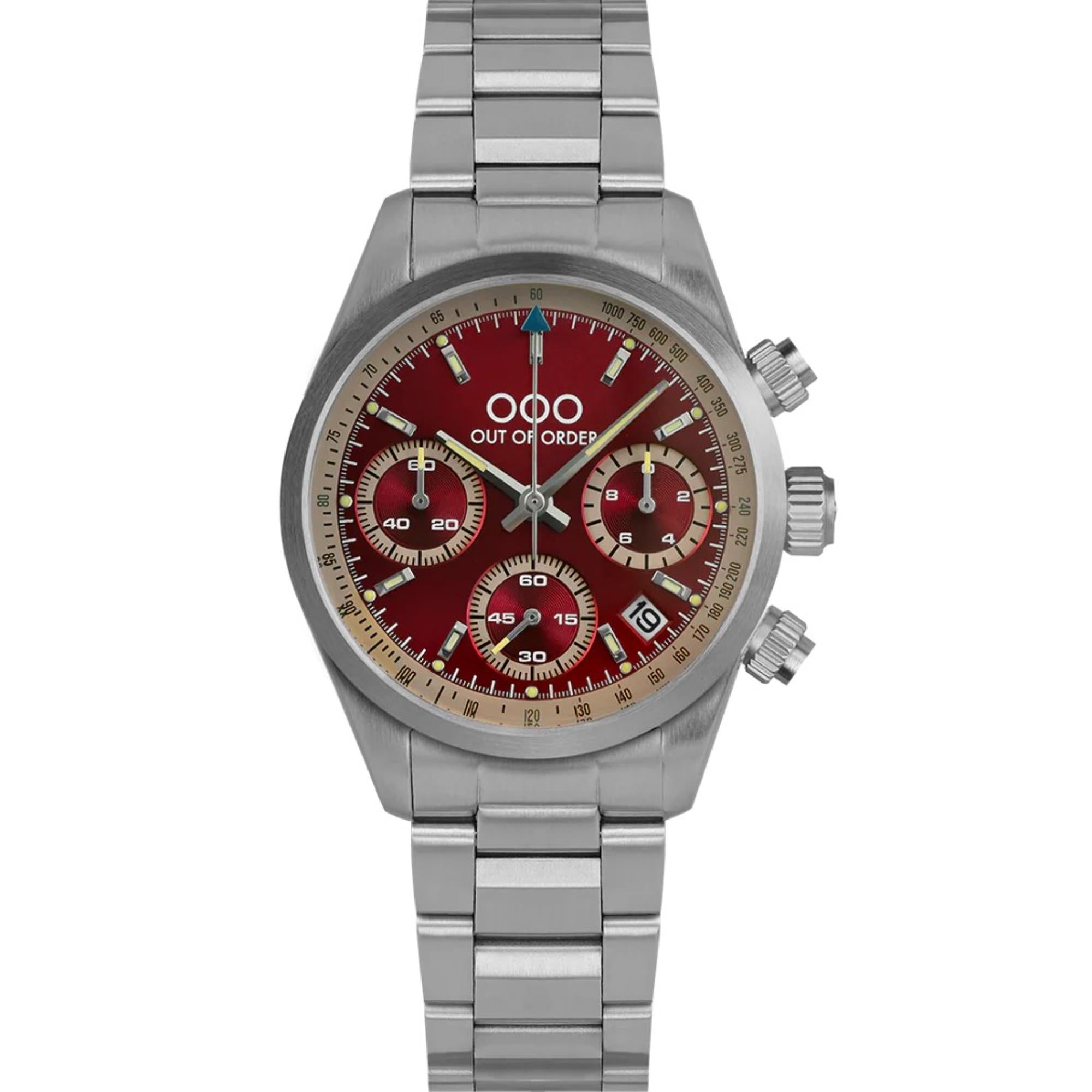 Out of Order Sporty Cronografo Ultra Brush Quartz Red Dial Steel Strap Unisex Watch OOO.001-23.RO.AC.SS