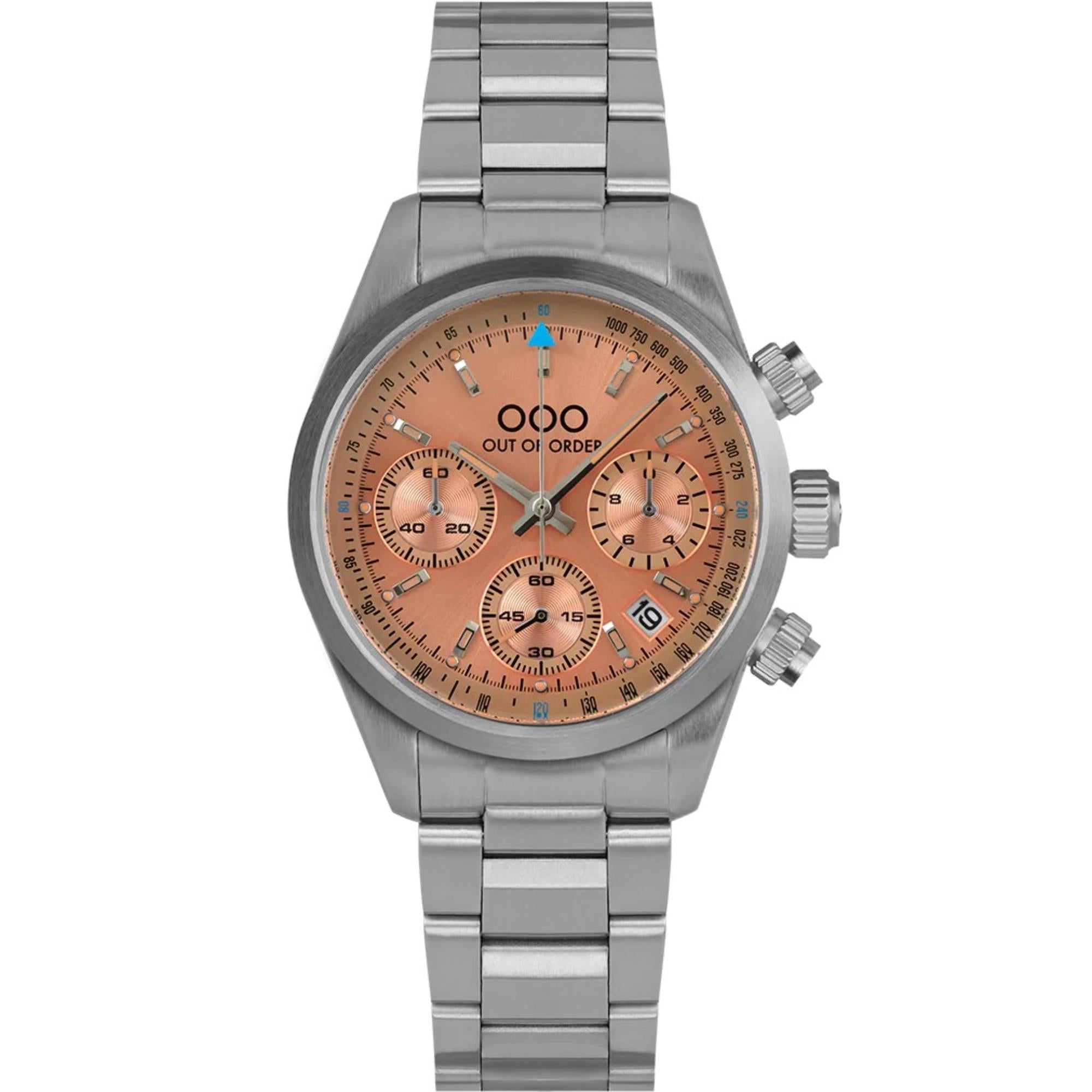 Out of Order Sporty Cronografo Ultra Brush Quartz Peach Dial Steel Strap Unisex Watch OOO.001-23.PE.AC.SS