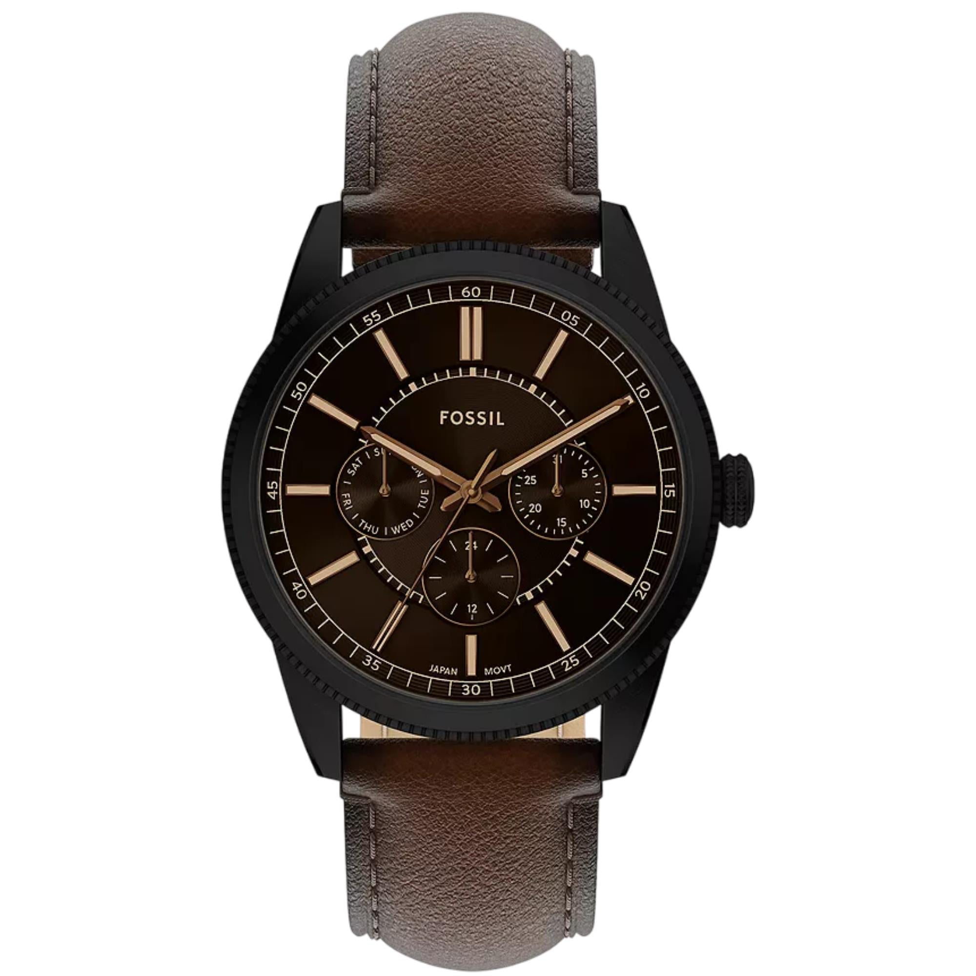 Fossil Pearson Quartz Chronograph Black Dial Leather Strap Men's Watch FS6138