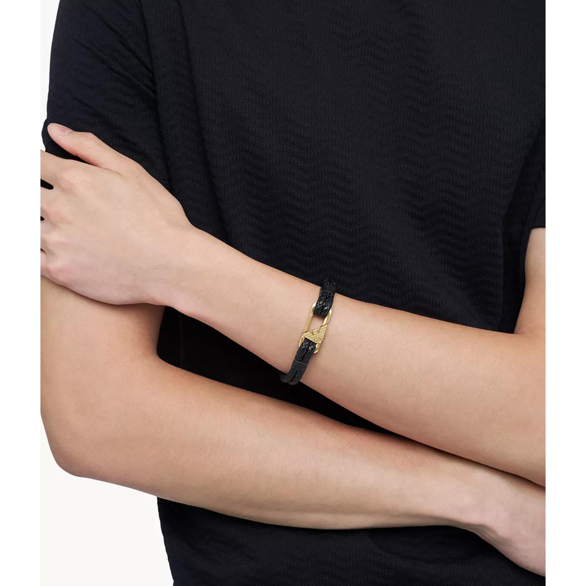 Emporio Armani Black Leather ID Men's Bracelet EGS3245710