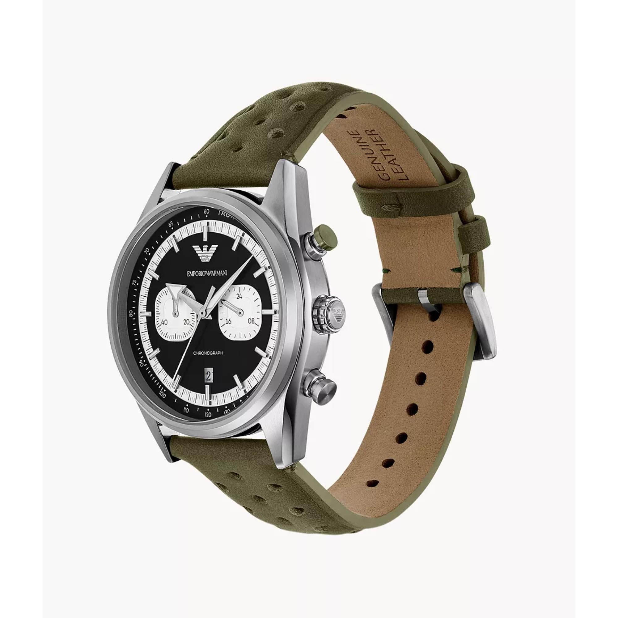 Emporio Armani Racer Chronograph Black Dial Leather Strap Men's Watch AR11709