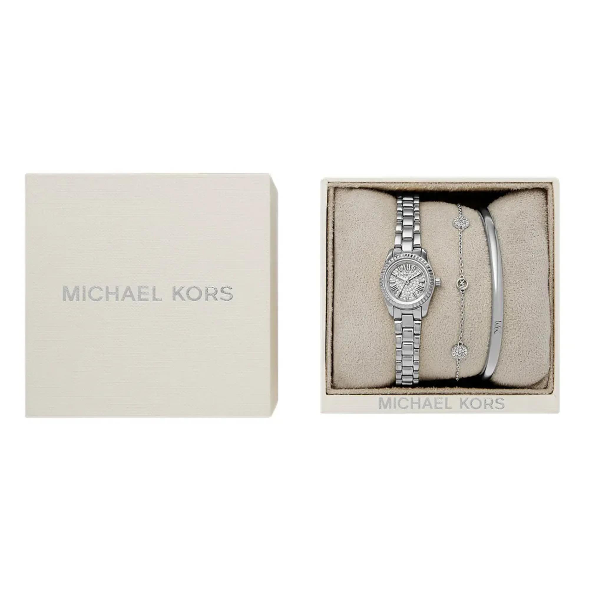 Michael Kors Micro Lexington Quartz Crystal Pave Dial Steel Strap Women's Watch MK4948SET