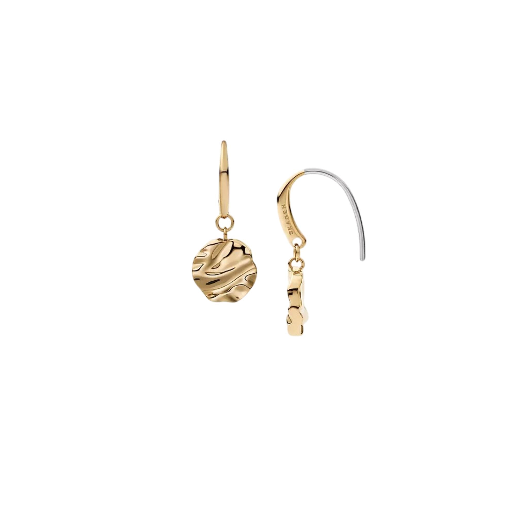 Skagen Moderne Stak Gold-Tone Stainless Steel Wave Medallion Drop Women's Earrings SKJ1883710