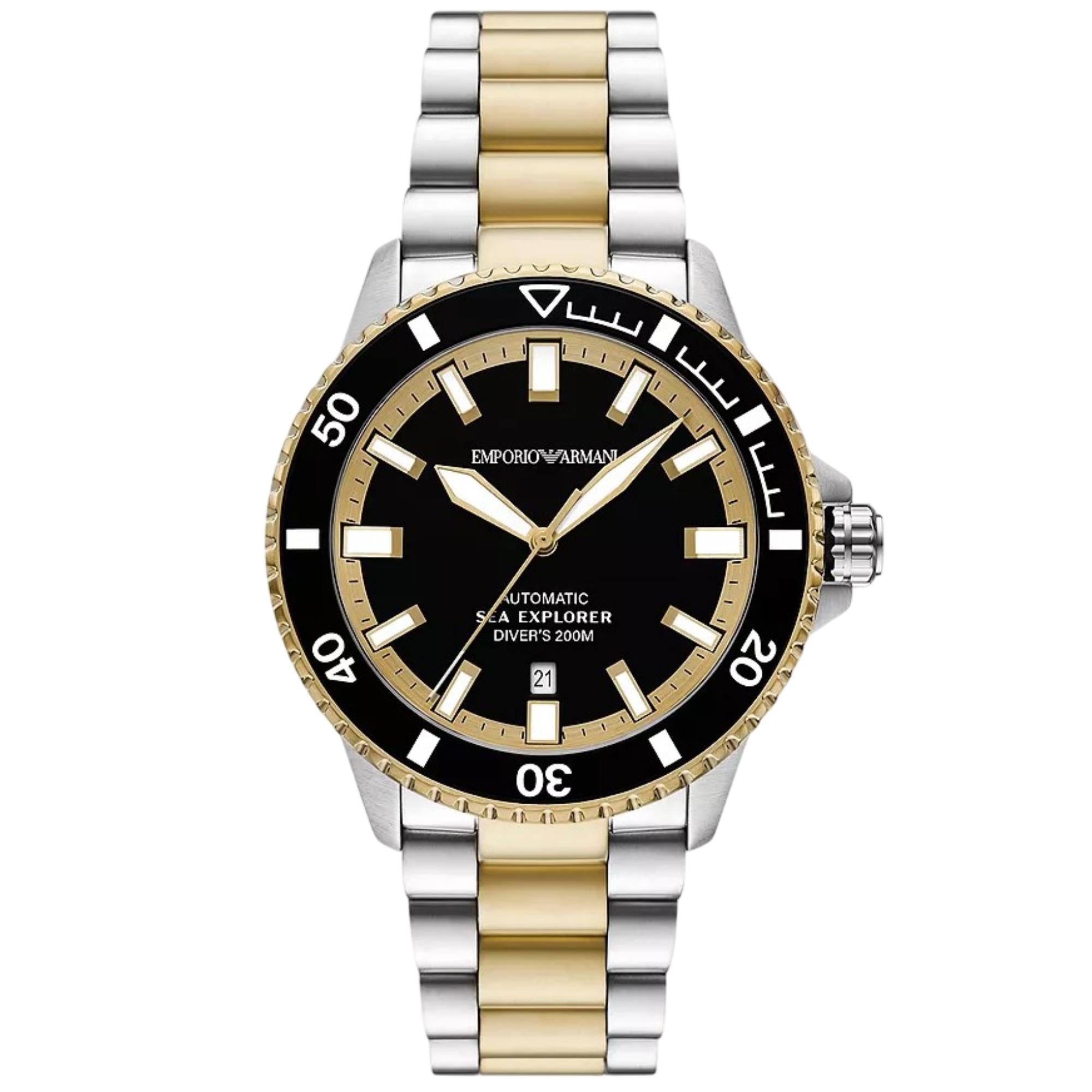 Emporio Armani Sea Explorer Automatic Black Dial Steel Strap Men's Watch AR60089