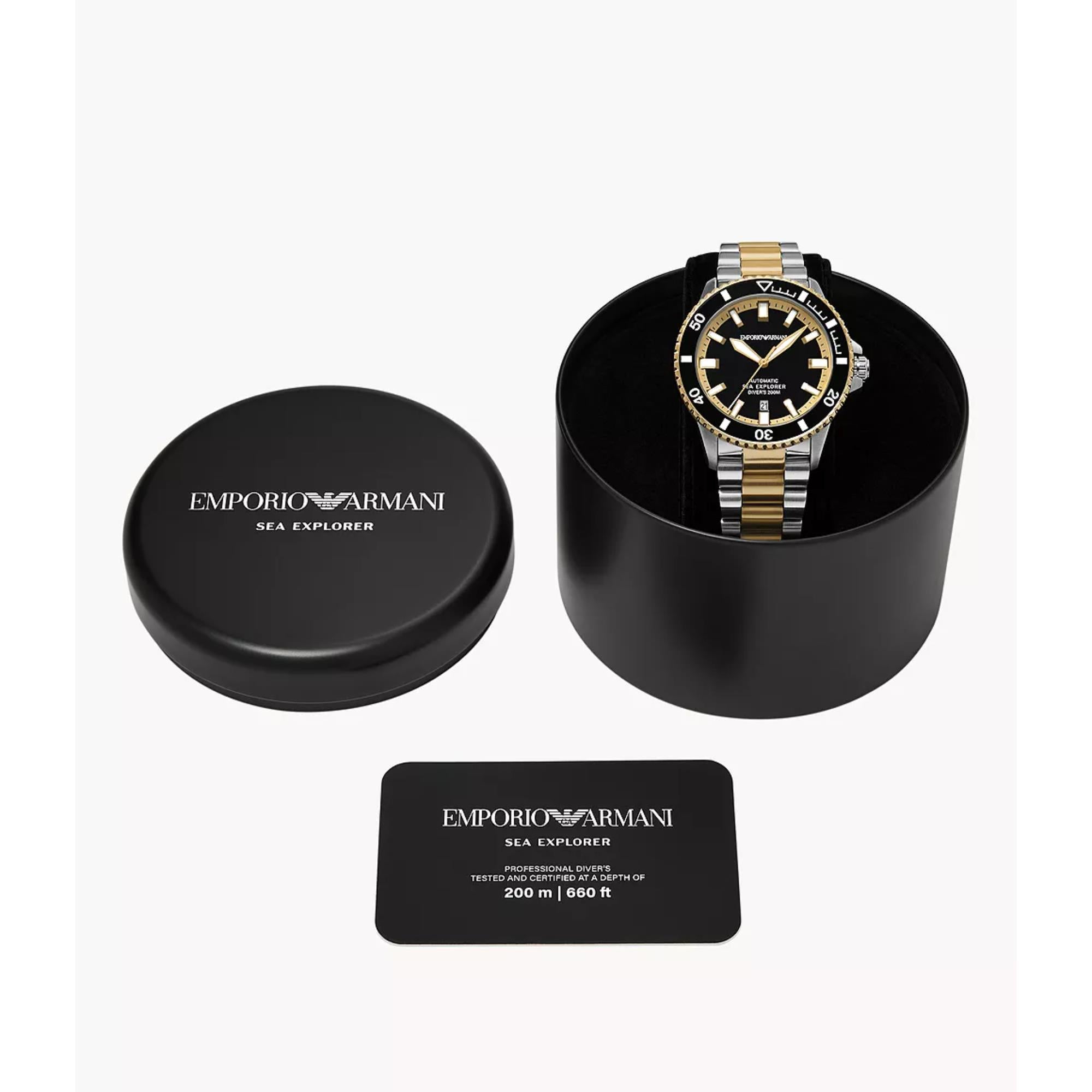 Emporio Armani Sea Explorer Automatic Black Dial Steel Strap Men's Watch AR60089