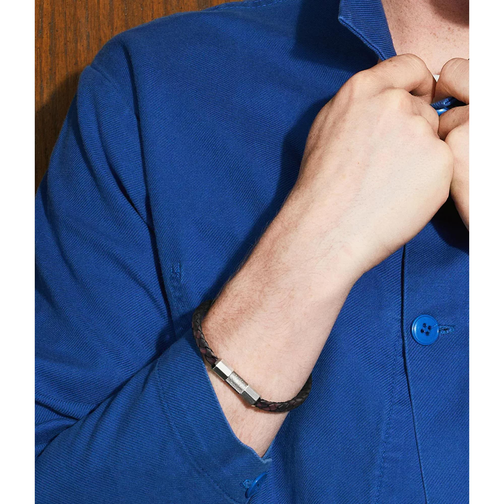 Fossil Knurled Texture Leather Men's Bracelet JF04918040