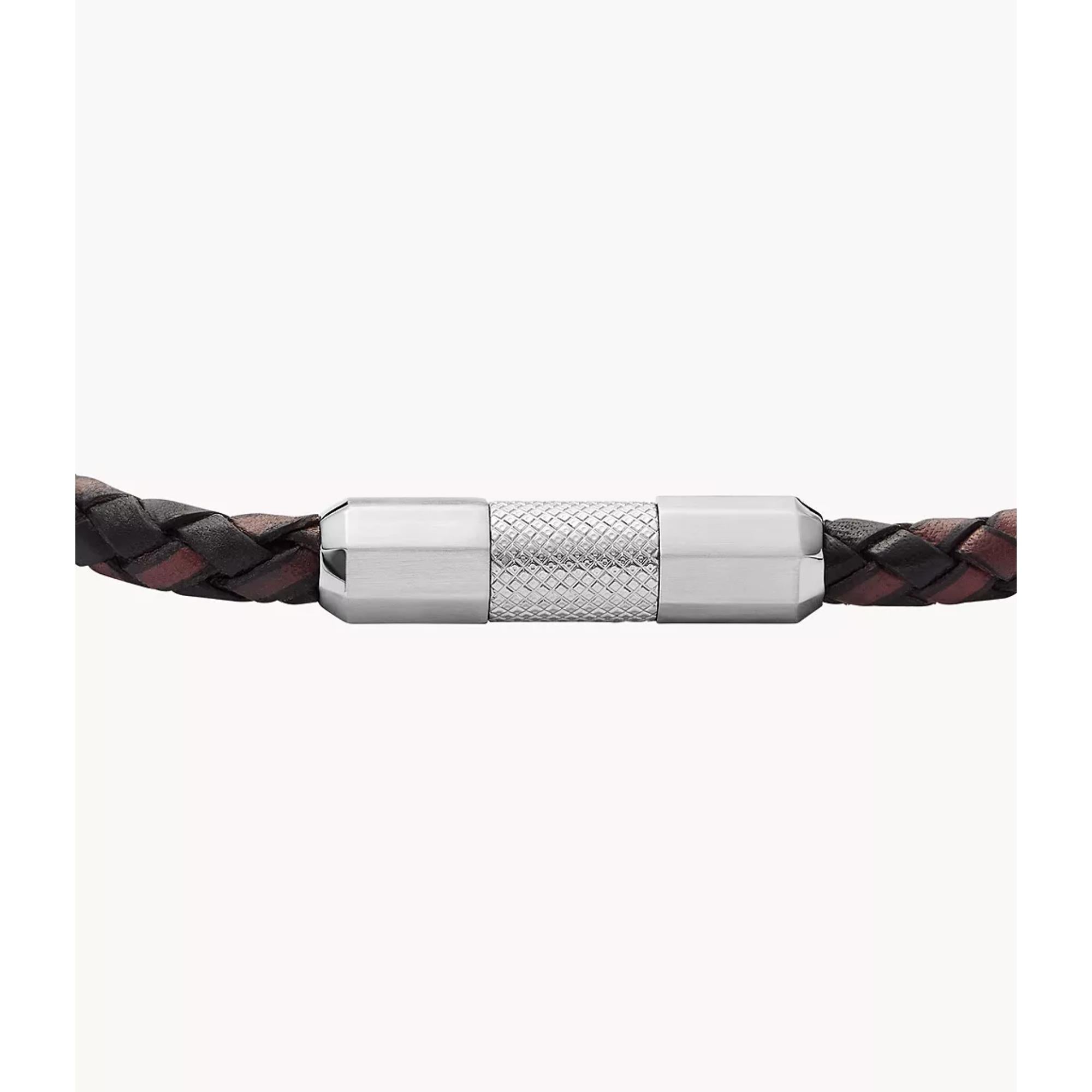 Fossil Knurled Texture Leather Men's Bracelet JF04918040