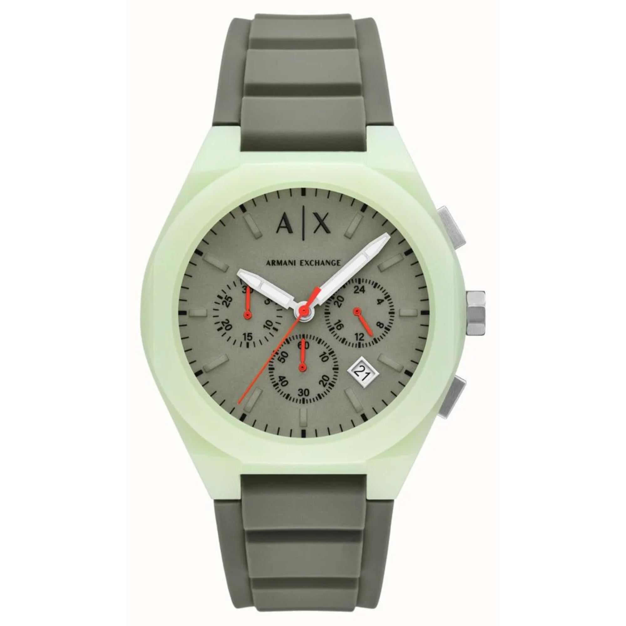 Armani Exchange Sync Chronograph Quartz Khaki Green Dial Silicone Strap Men's Watch AX4171
