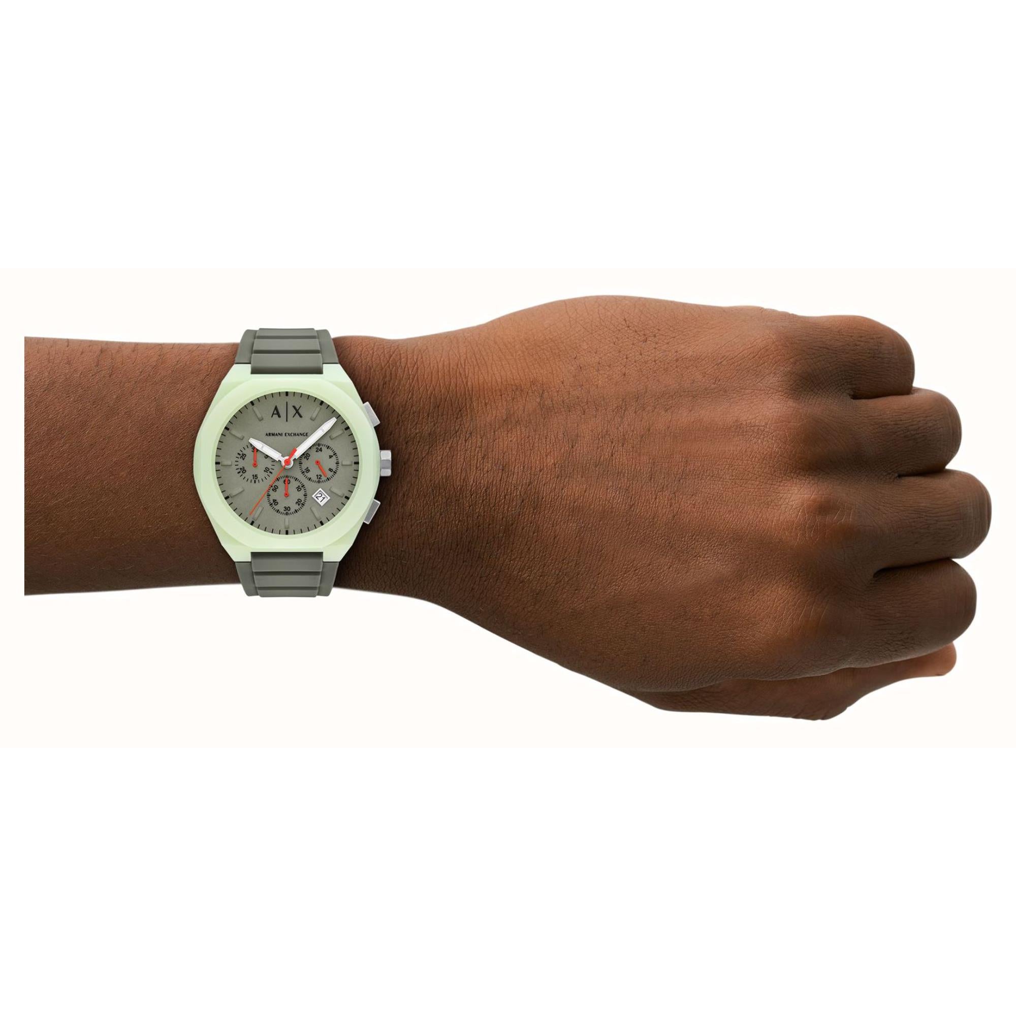Armani Exchange Sync Chronograph Quartz Khaki Green Dial Silicone Strap Men's Watch AX4171
