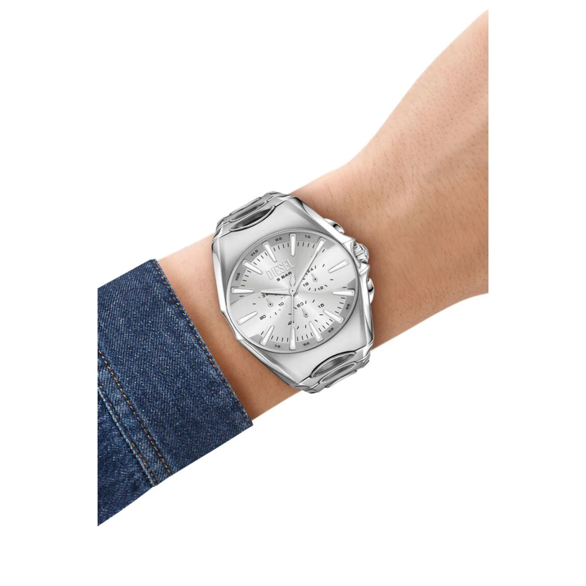 Diesel D-Curve Chronograph Quartz Silver Dial Steel Strap Men's Watch DZ4694