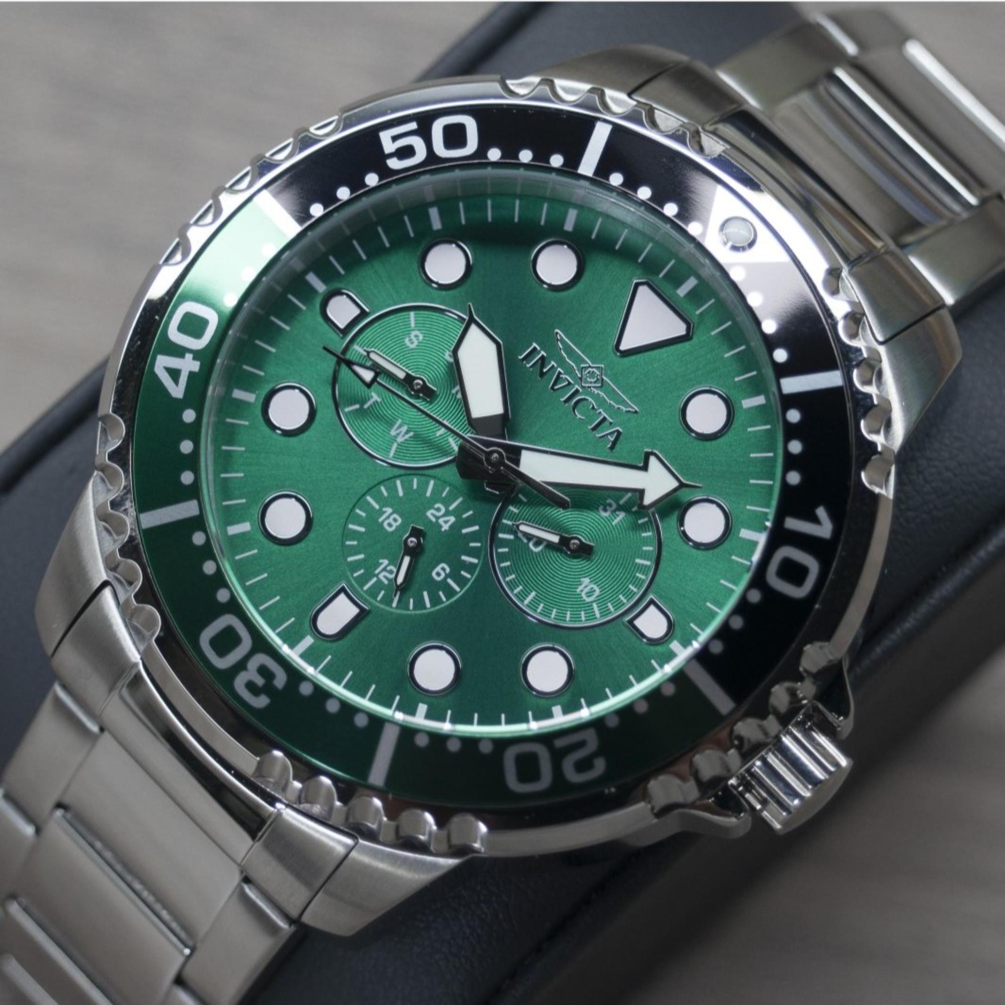 Invicta Pro Diver Quartz Chronograph Green Dial Steel Strap Men's Watch 47228