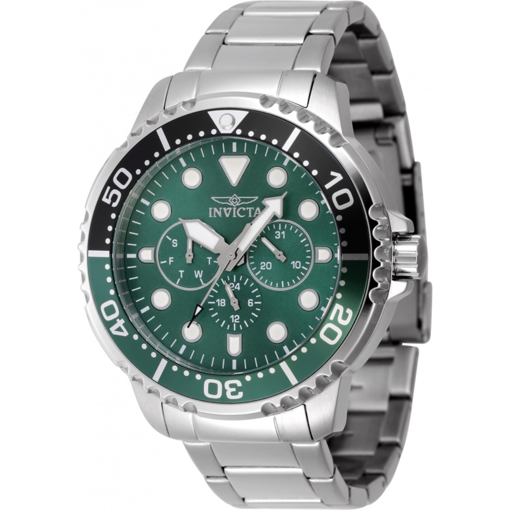 Invicta Pro Diver Quartz Chronograph Green Dial Steel Strap Men's Watch 47228