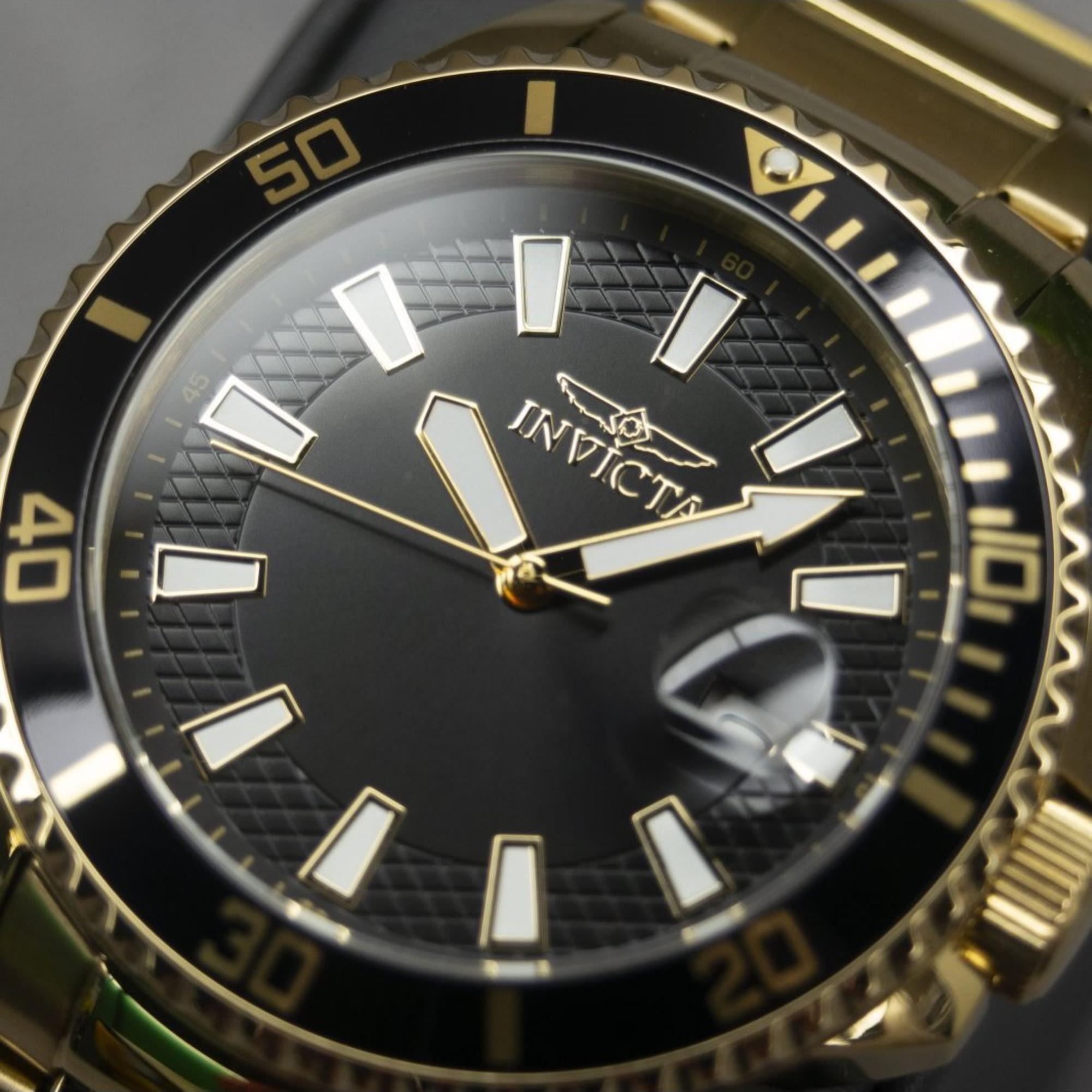 Invicta Pro Diver Quartz Gold Dial Steel Strap Men's Watch 46317