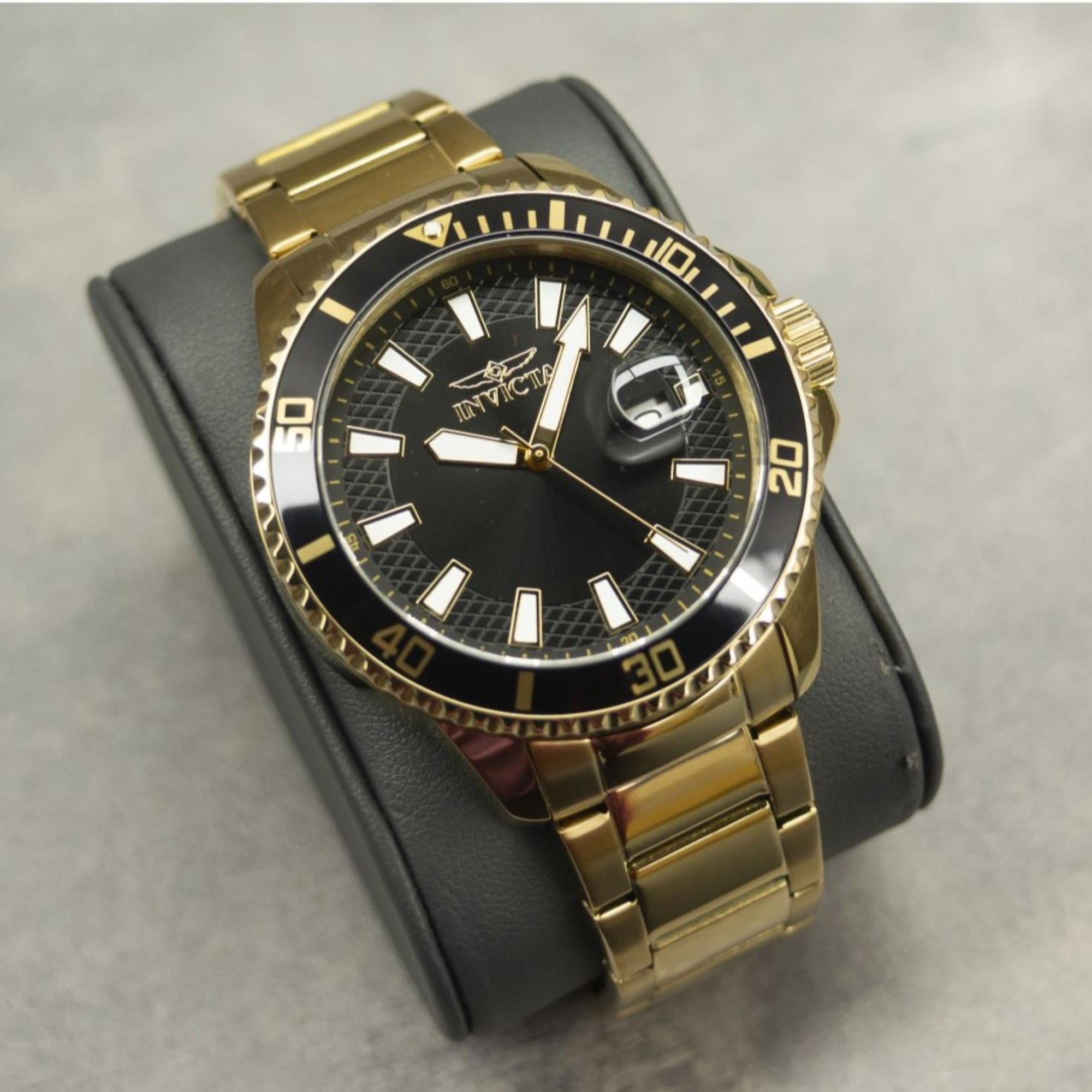 Invicta Pro Diver Quartz Gold Dial Steel Strap Men's Watch 46317