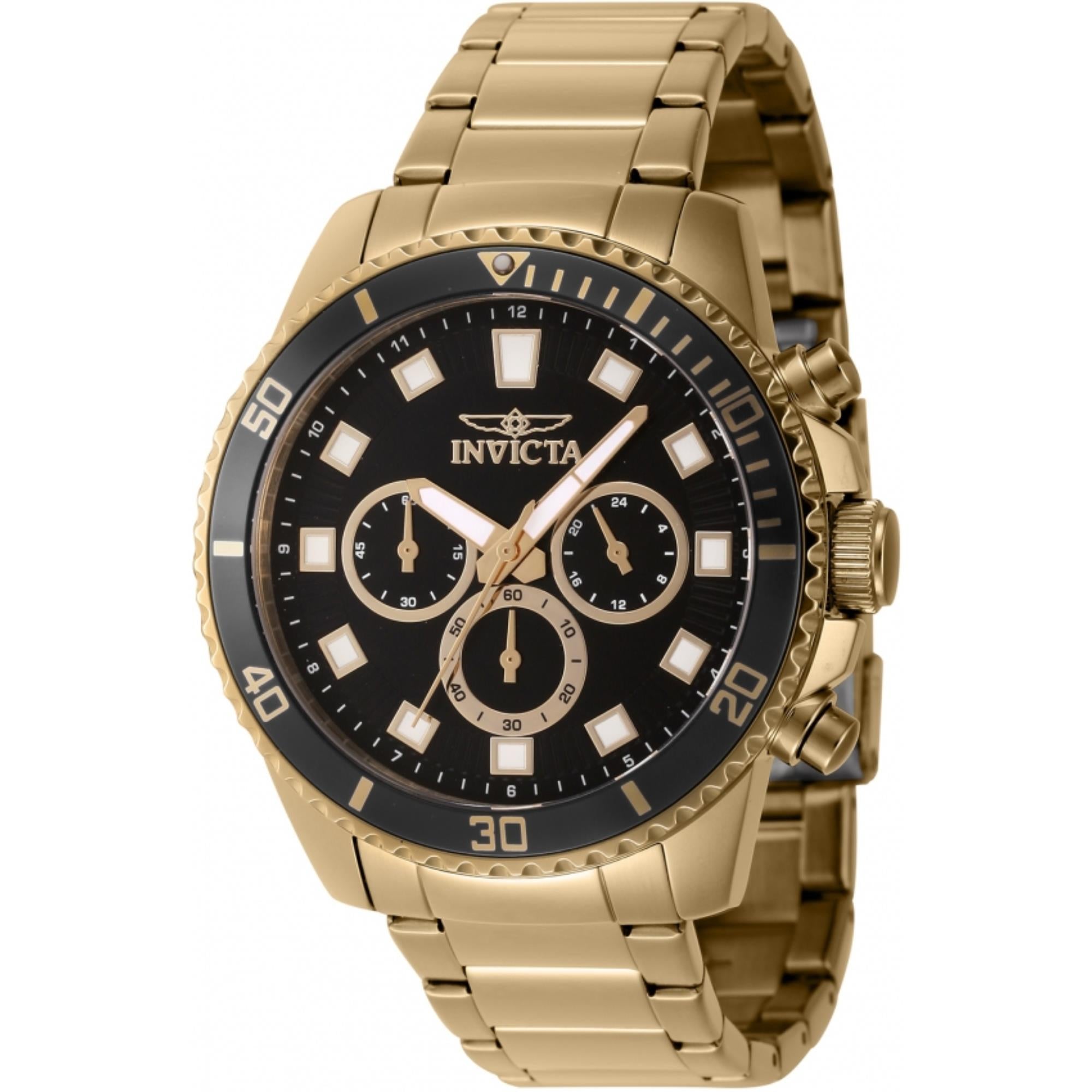 Invicta Pro Diver Quartz Chronograph Black Dial Steel Strap Men's Watch 46054
