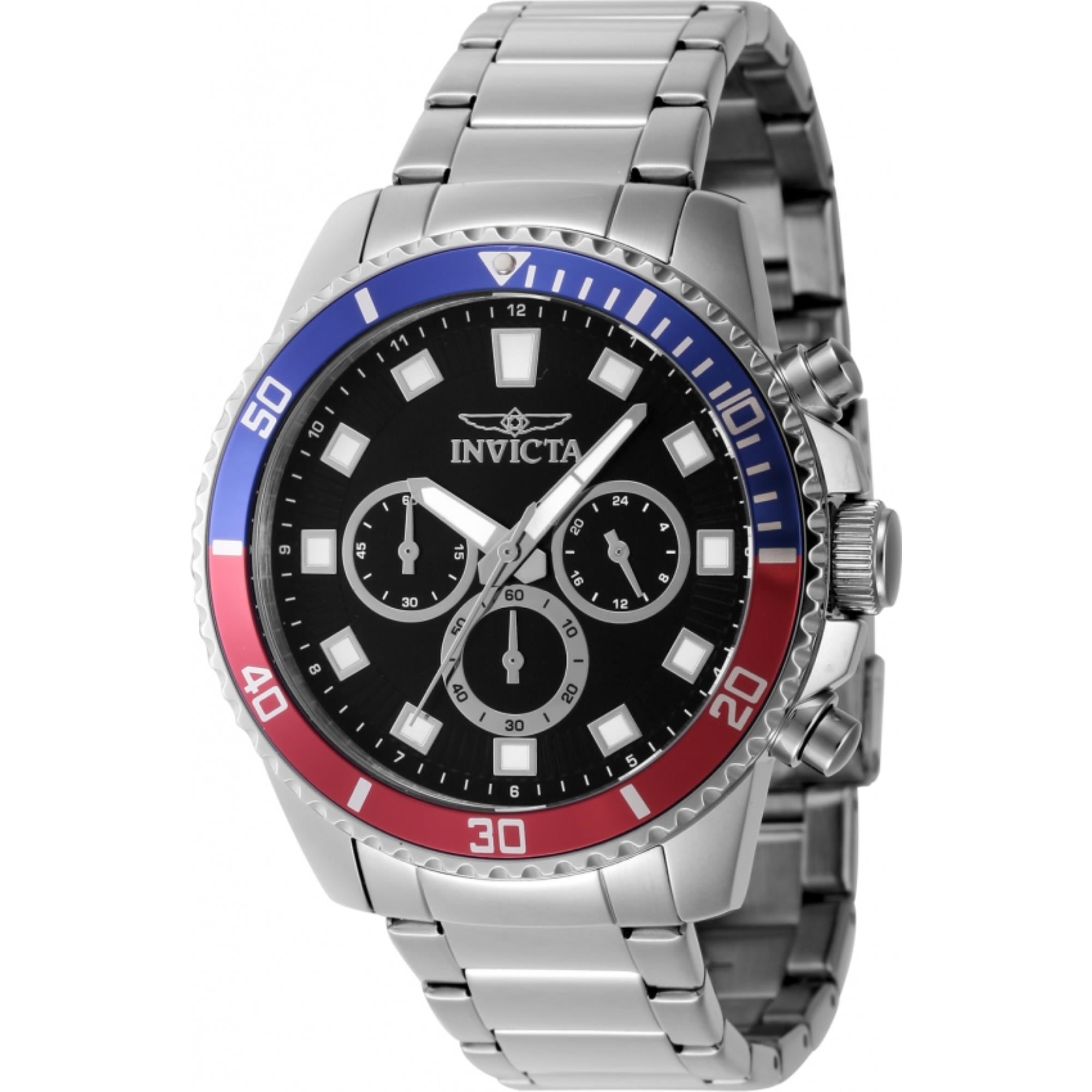 Invicta Pro Diver Quartz Chronograph Black Dial Steel Strap Men's Watch 46053
