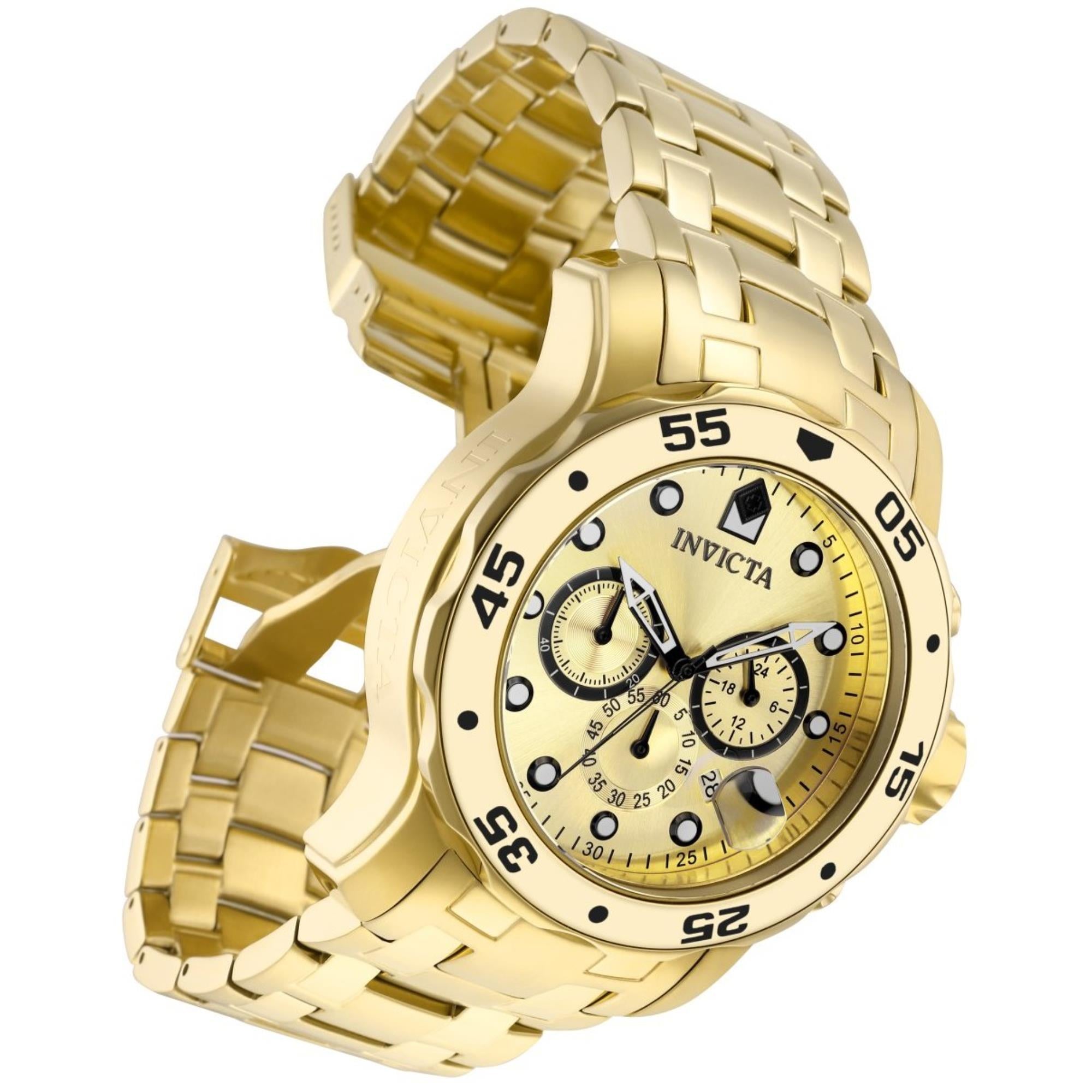 Invicta Pro Diver Scuba Quartz Chronograph Gold Dial Steel Strap Men's Watch 0074