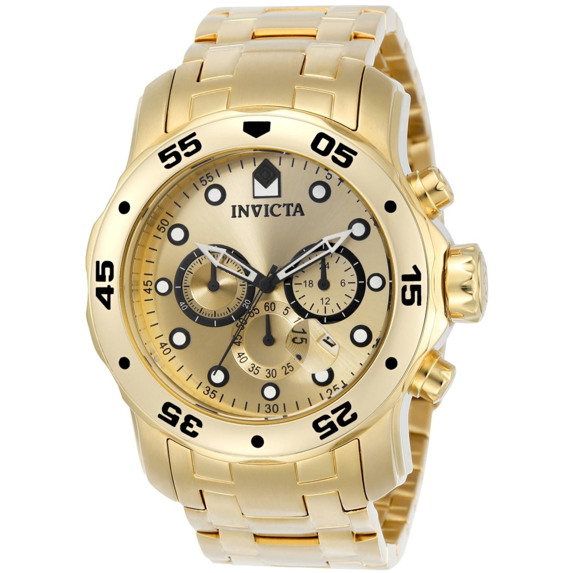 Invicta Pro Diver Scuba Quartz Chronograph Gold Dial Steel Strap Men's Watch 0074