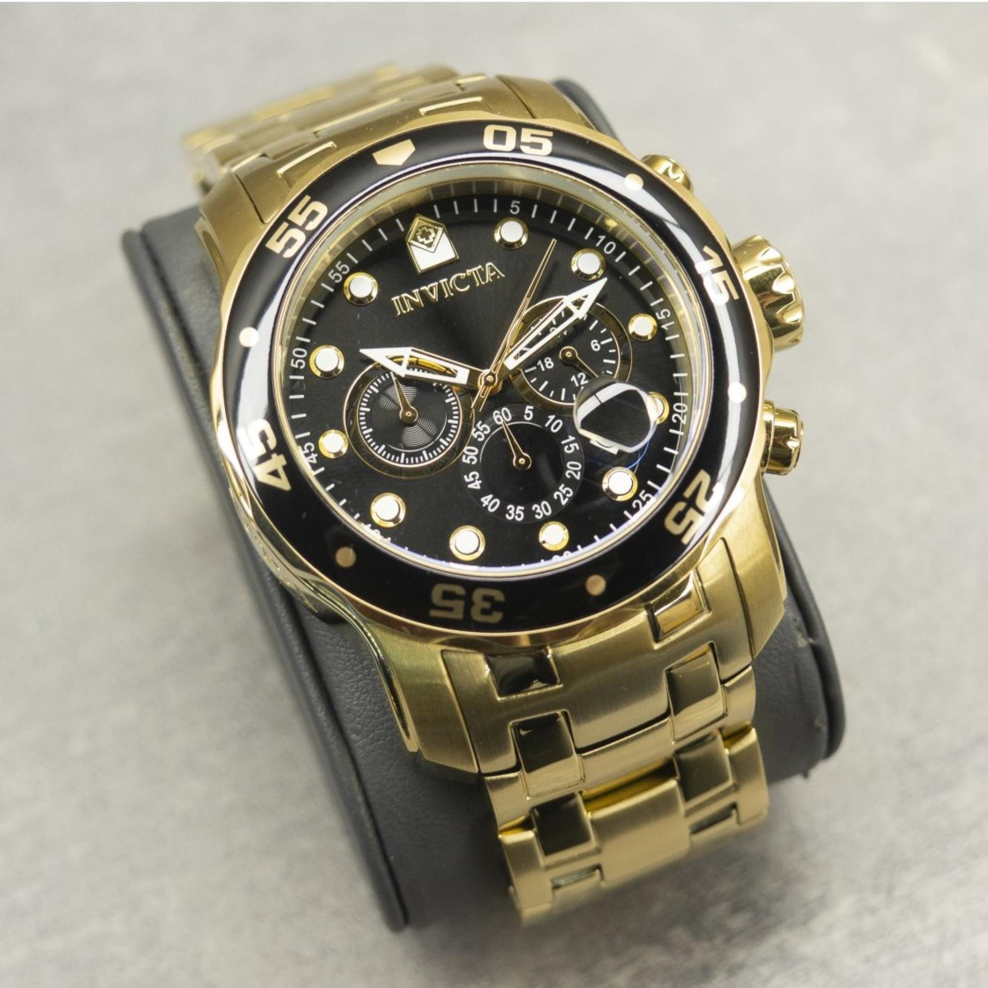 Invicta Pro Diver Scuba Quartz Chronograph Black Dial Steel Strap Men's Watch 0072