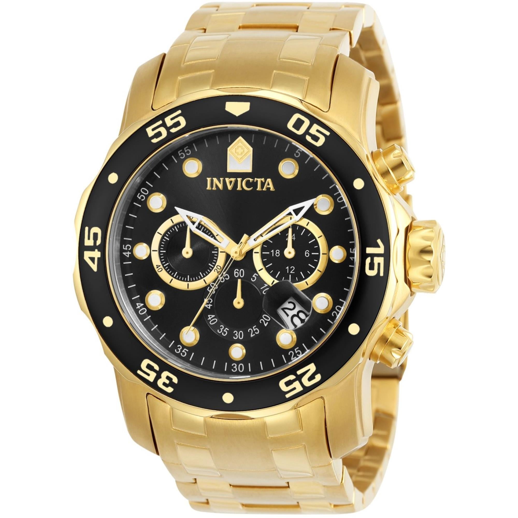 Invicta Pro Diver Scuba Quartz Chronograph Black Dial Steel Strap Men's Watch 0072