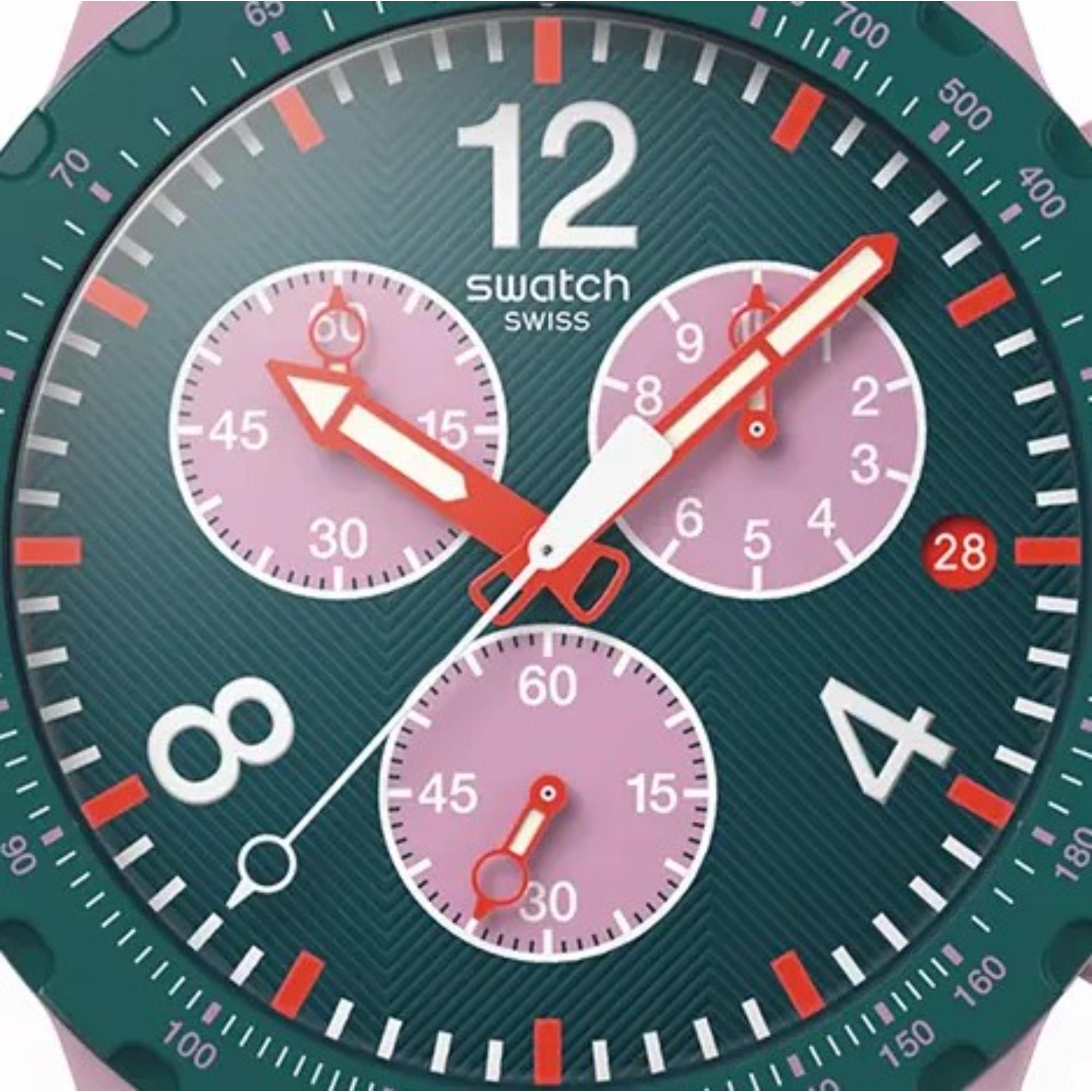 Swatch Originals Moment of Rose Chronograph Green Dial Silicone Strap Unisex Watch SUSP400