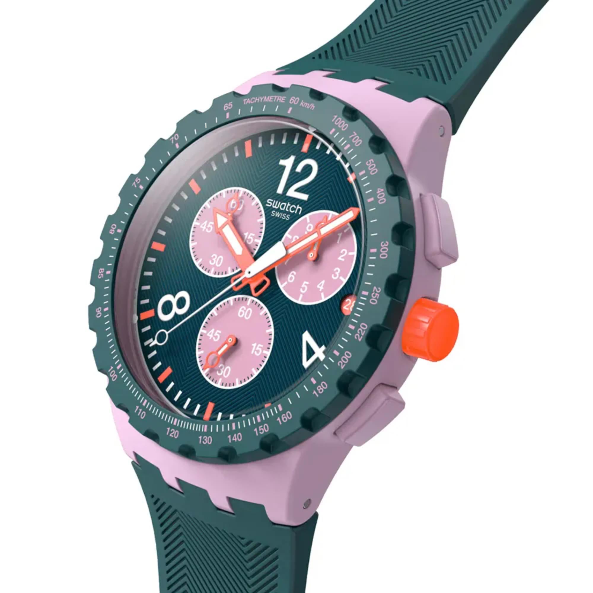 Swatch Originals Moment of Rose Chronograph Green Dial Silicone Strap Unisex Watch SUSP400