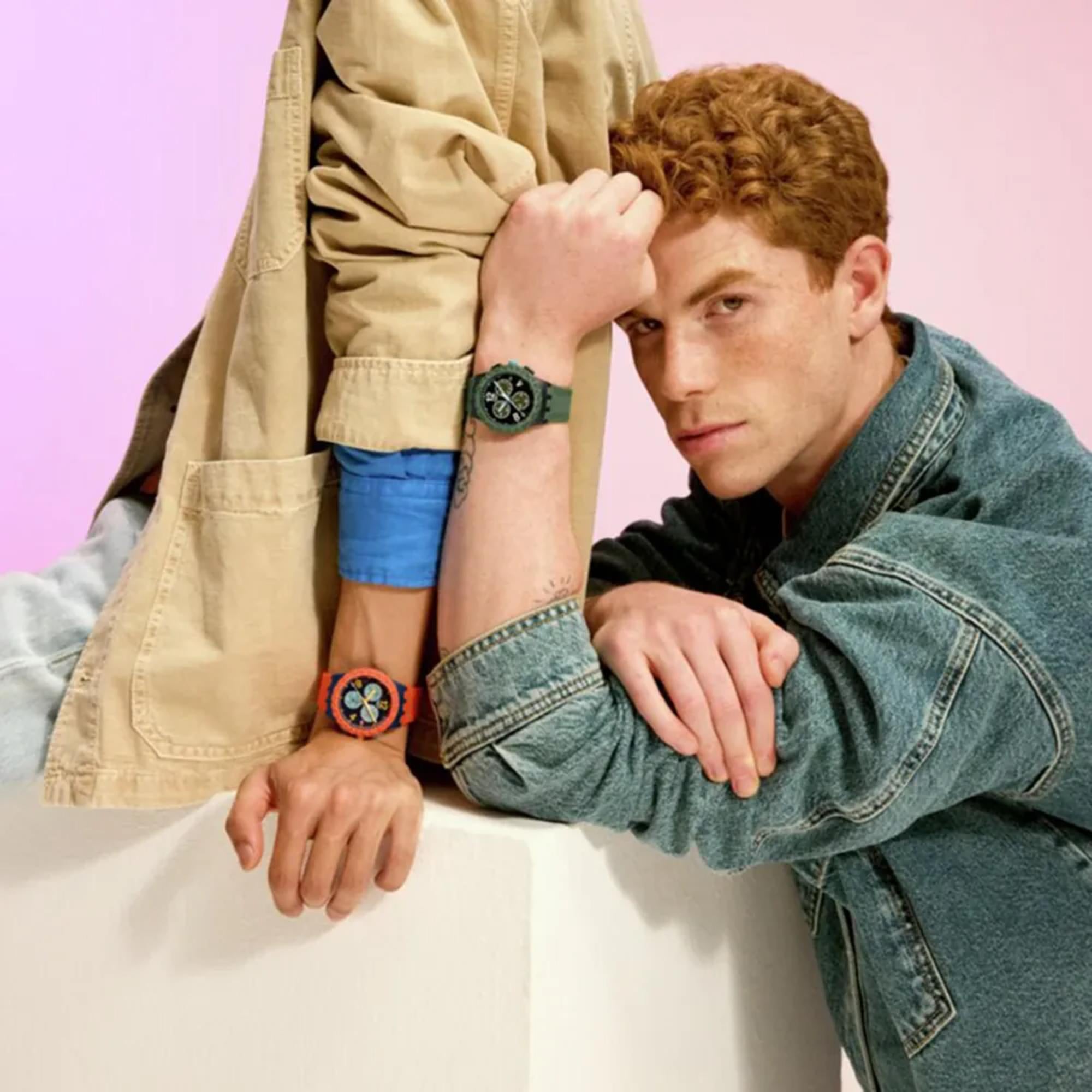 Swatch Originals Moment of Rose Chronograph Green Dial Silicone Strap Unisex Watch SUSP400